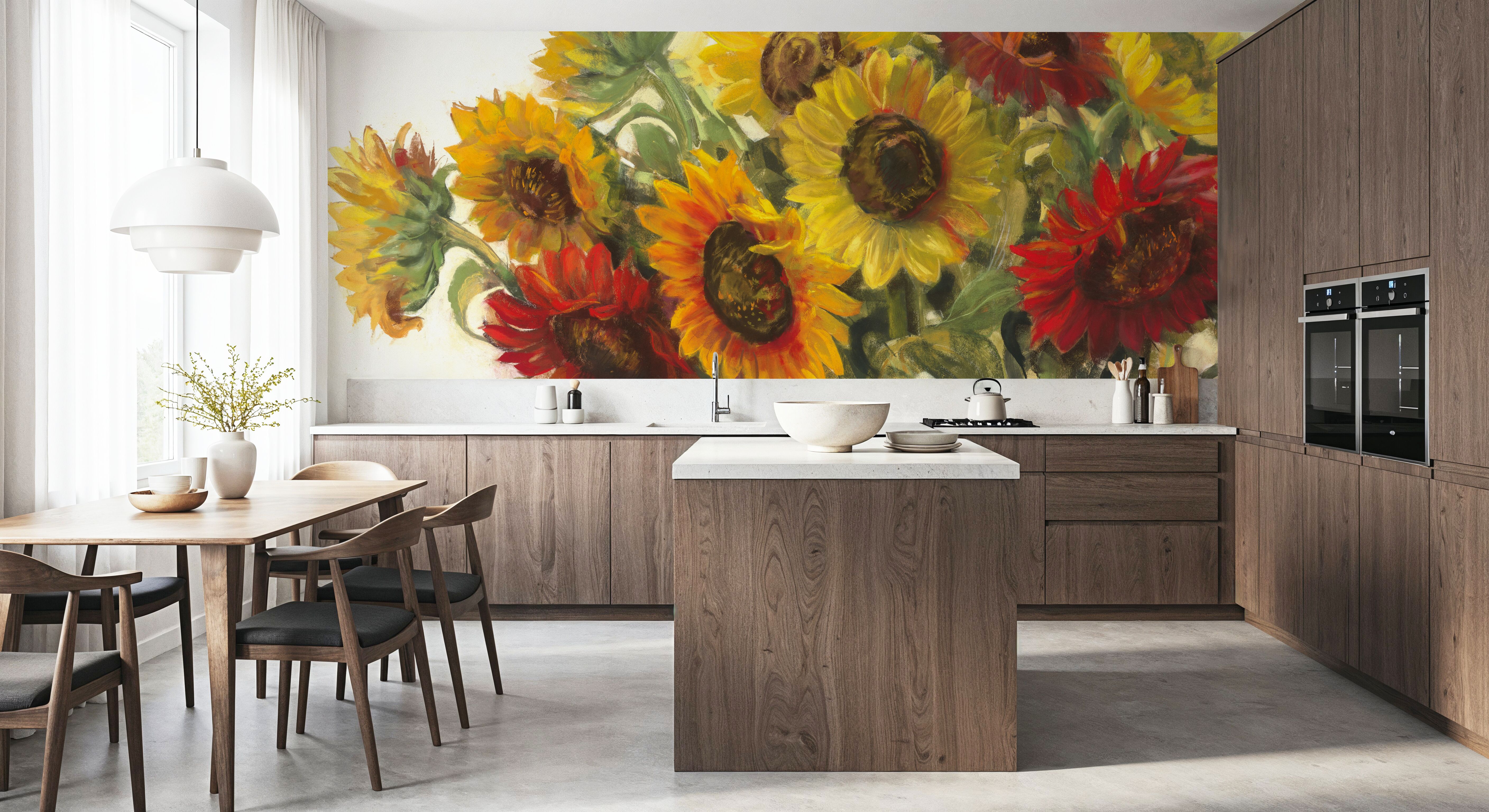 Gathering Sunflowers on White