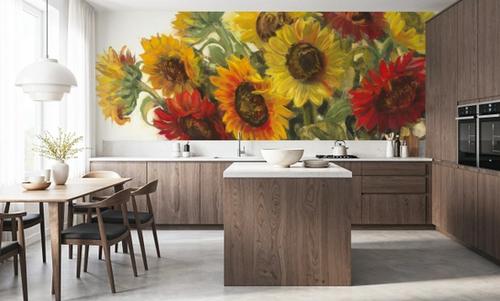 Gathering Sunflowers on White