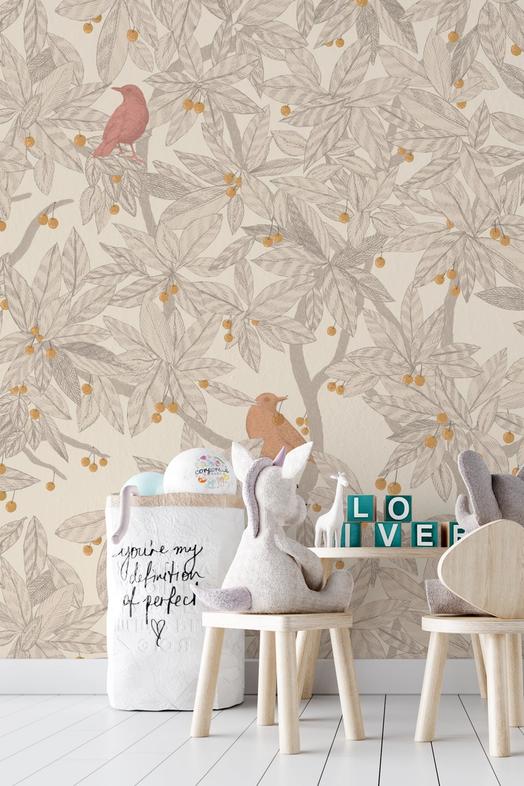 Cherry Tree Birds, Beige