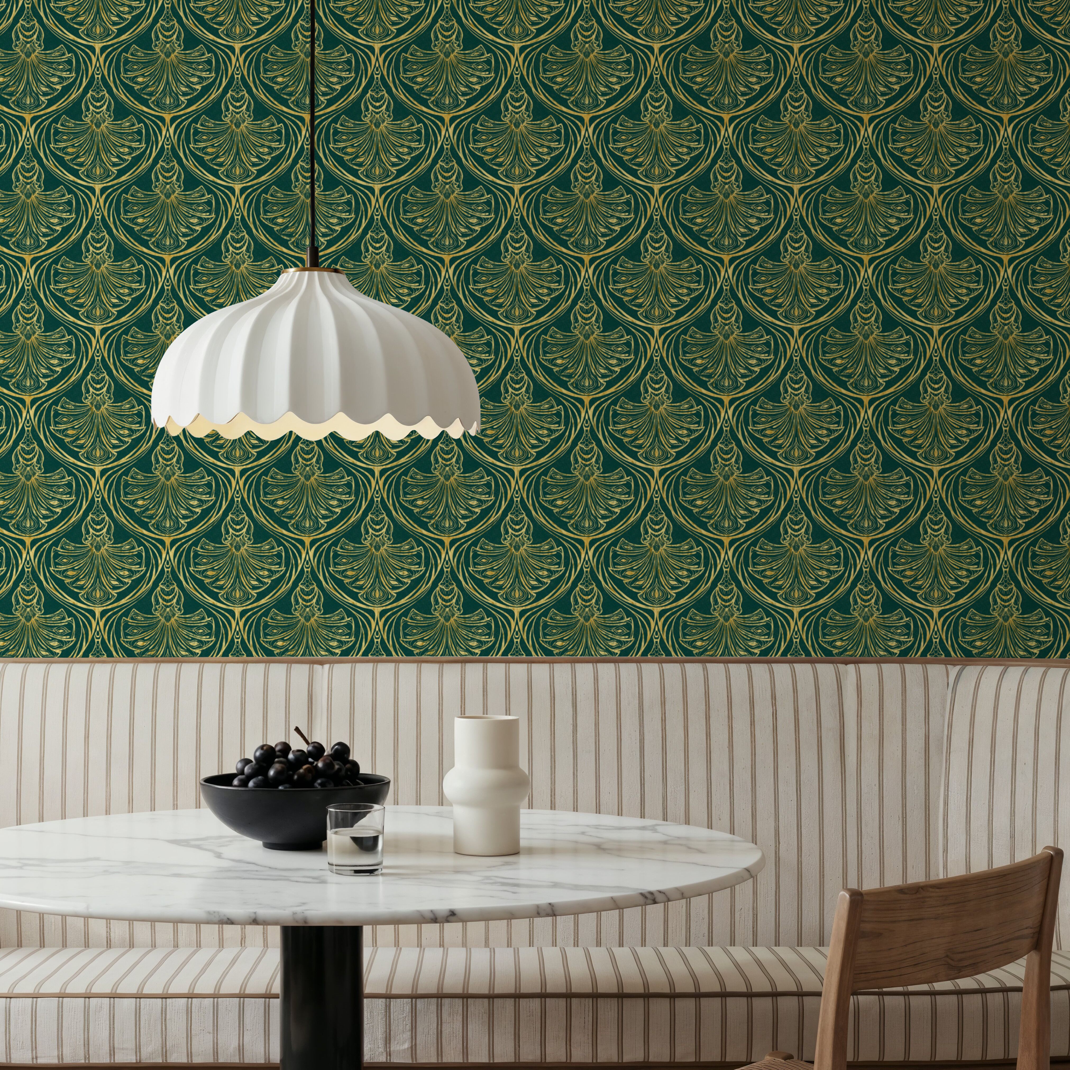 Art Deco Peacock Scallops, Emerald