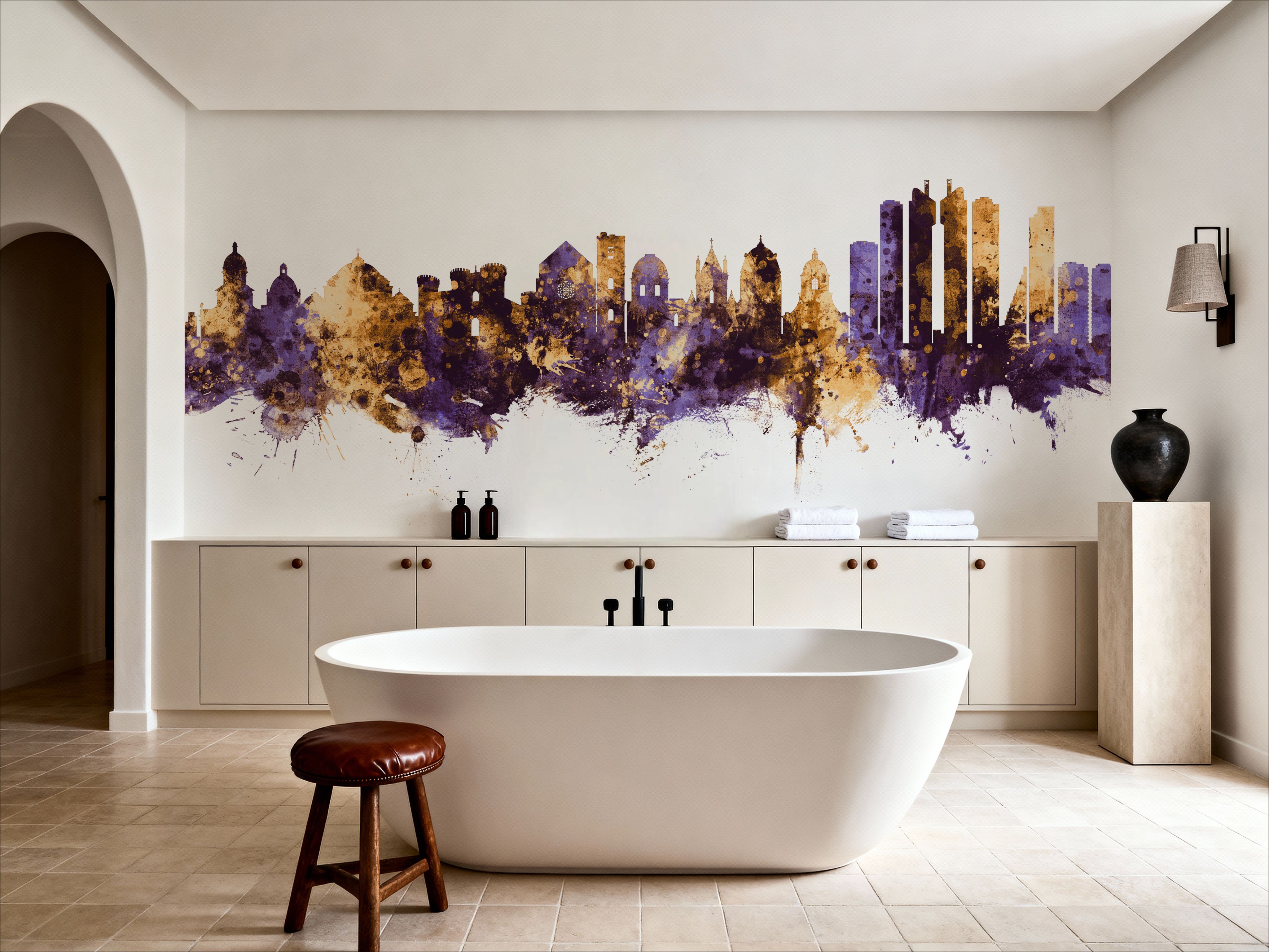 Naples Italy Skyline Purple & Gold