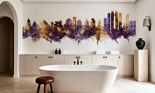 Naples Italy Skyline Purple & Gold