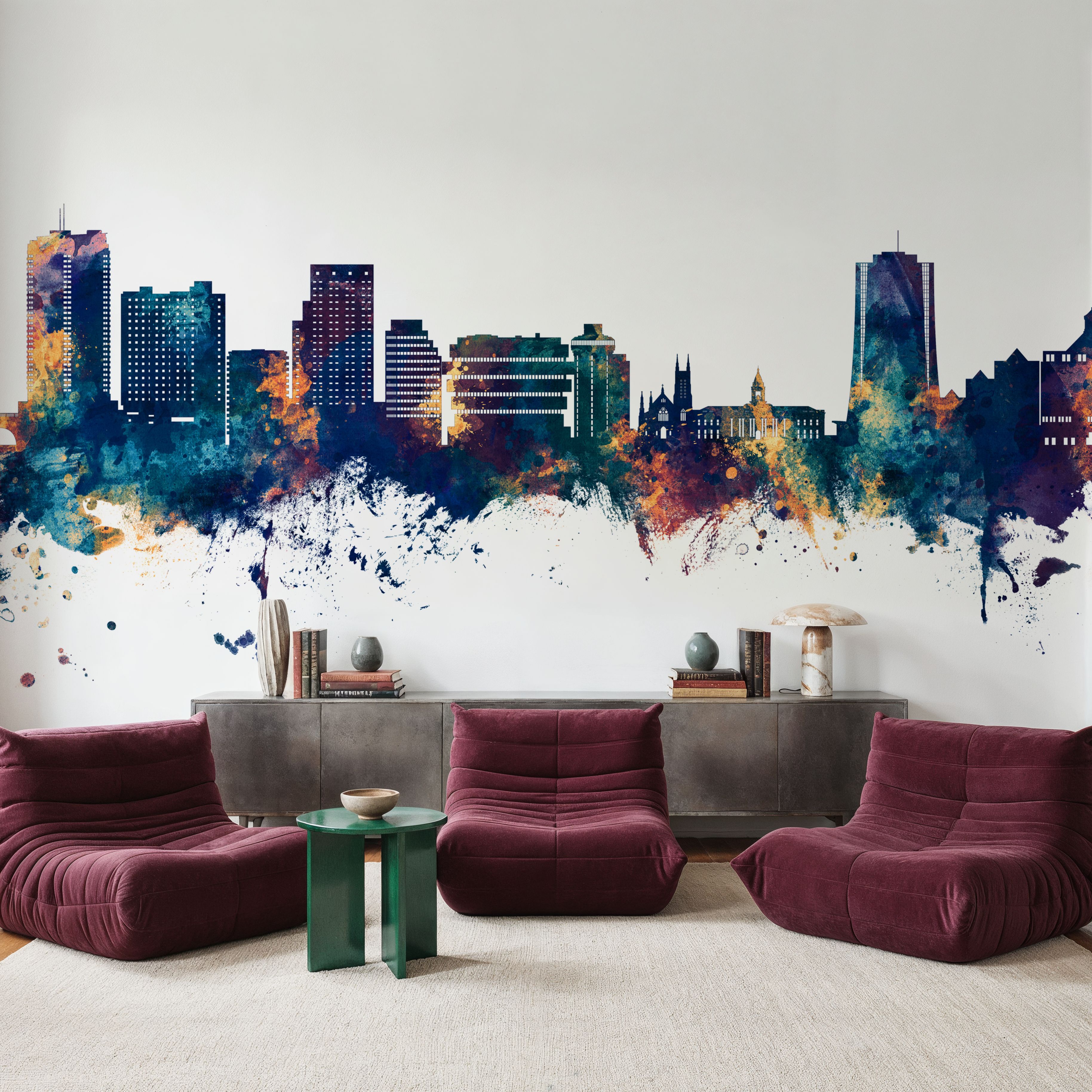 Stamford Connecticut Skyline Blue & Bronze