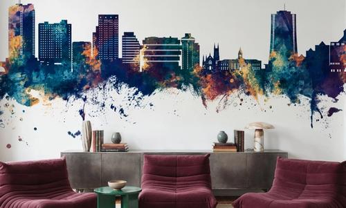 Stamford Connecticut Skyline Blue & Bronze