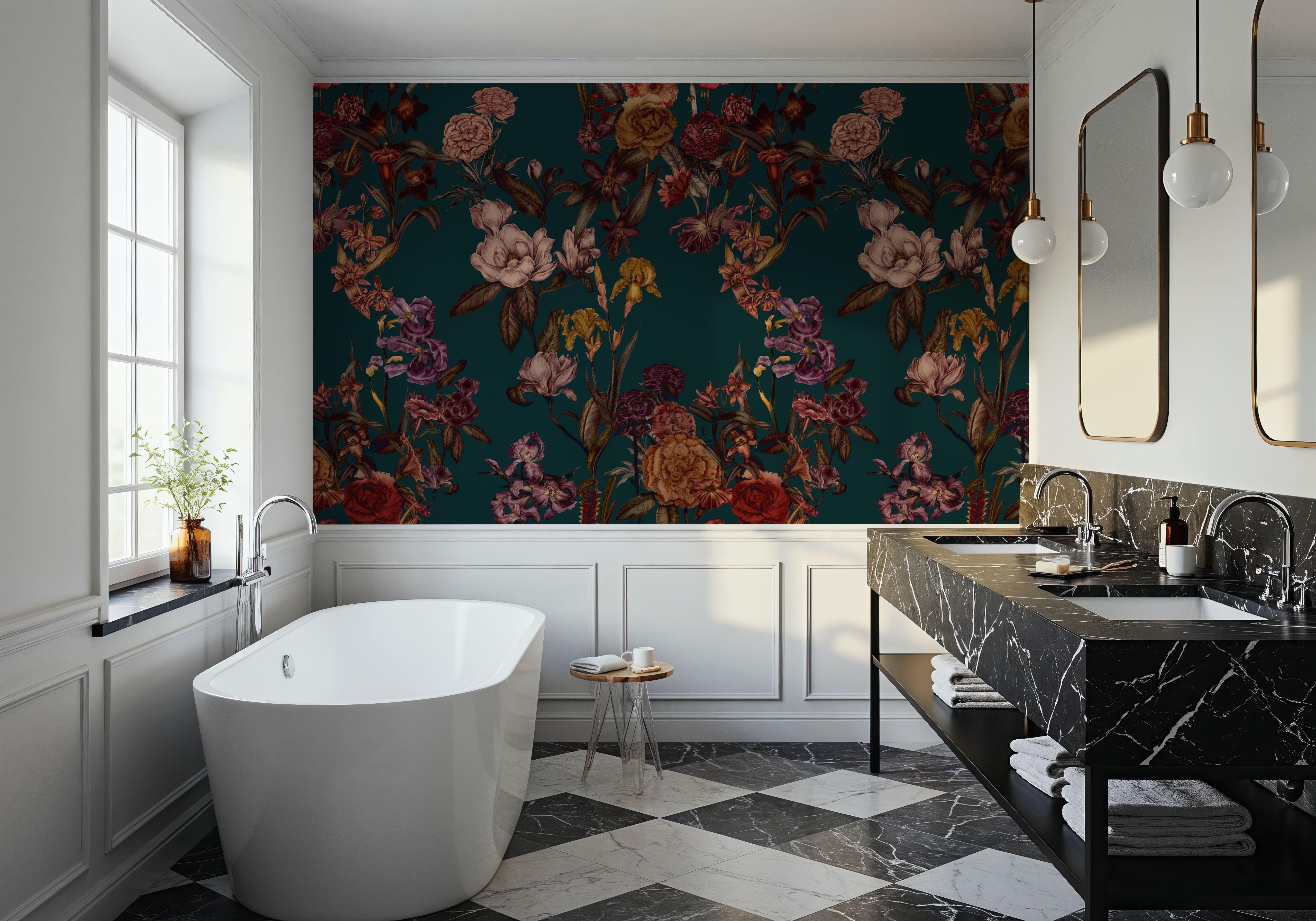 Floral Gaze, Dark Teal
