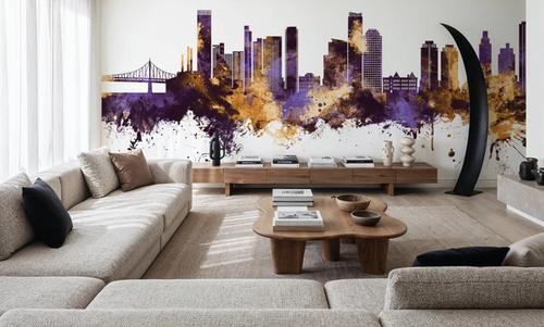 Queens New York Skyline Purple & Gold