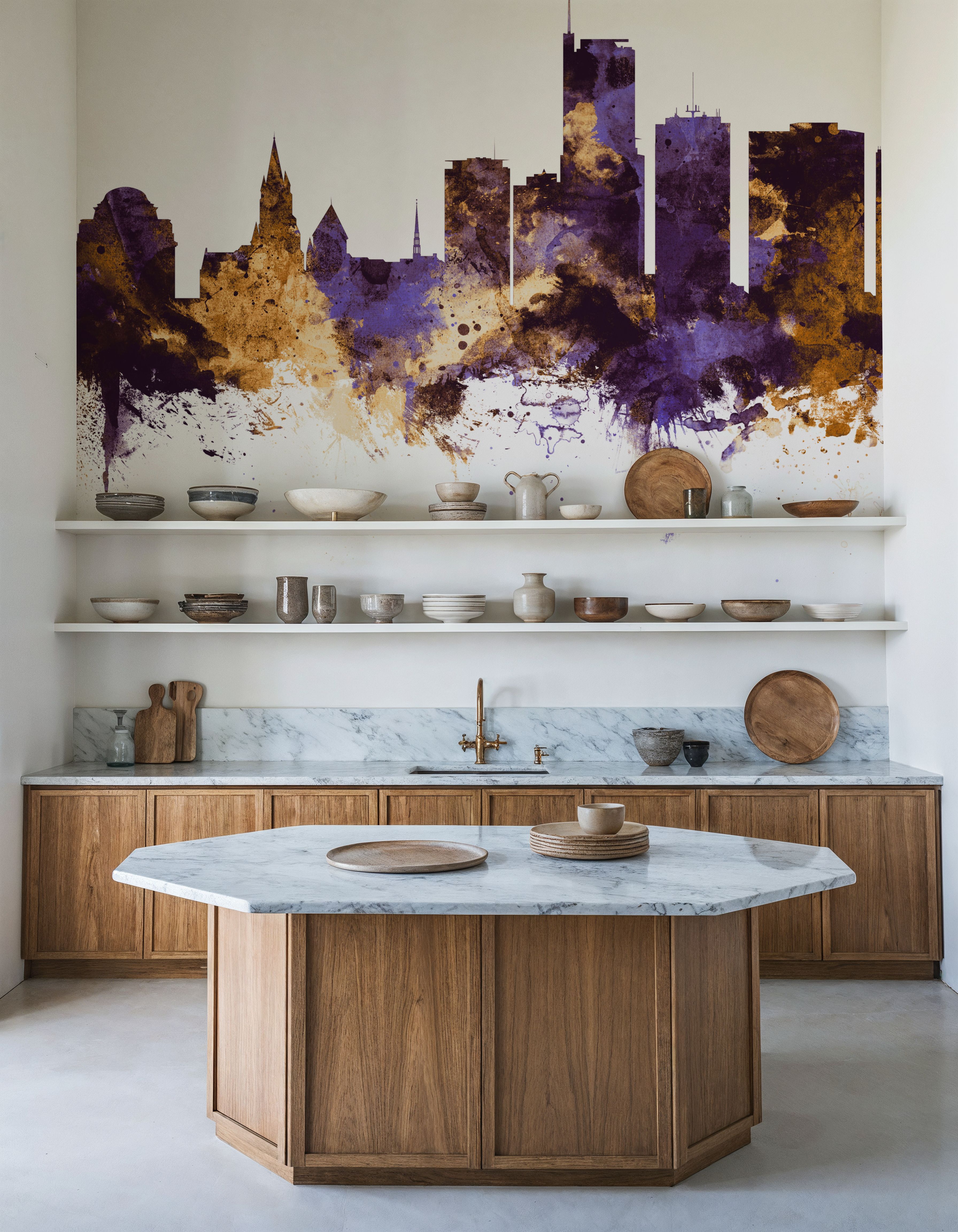 Essen Germany Skyline Purple & Gold