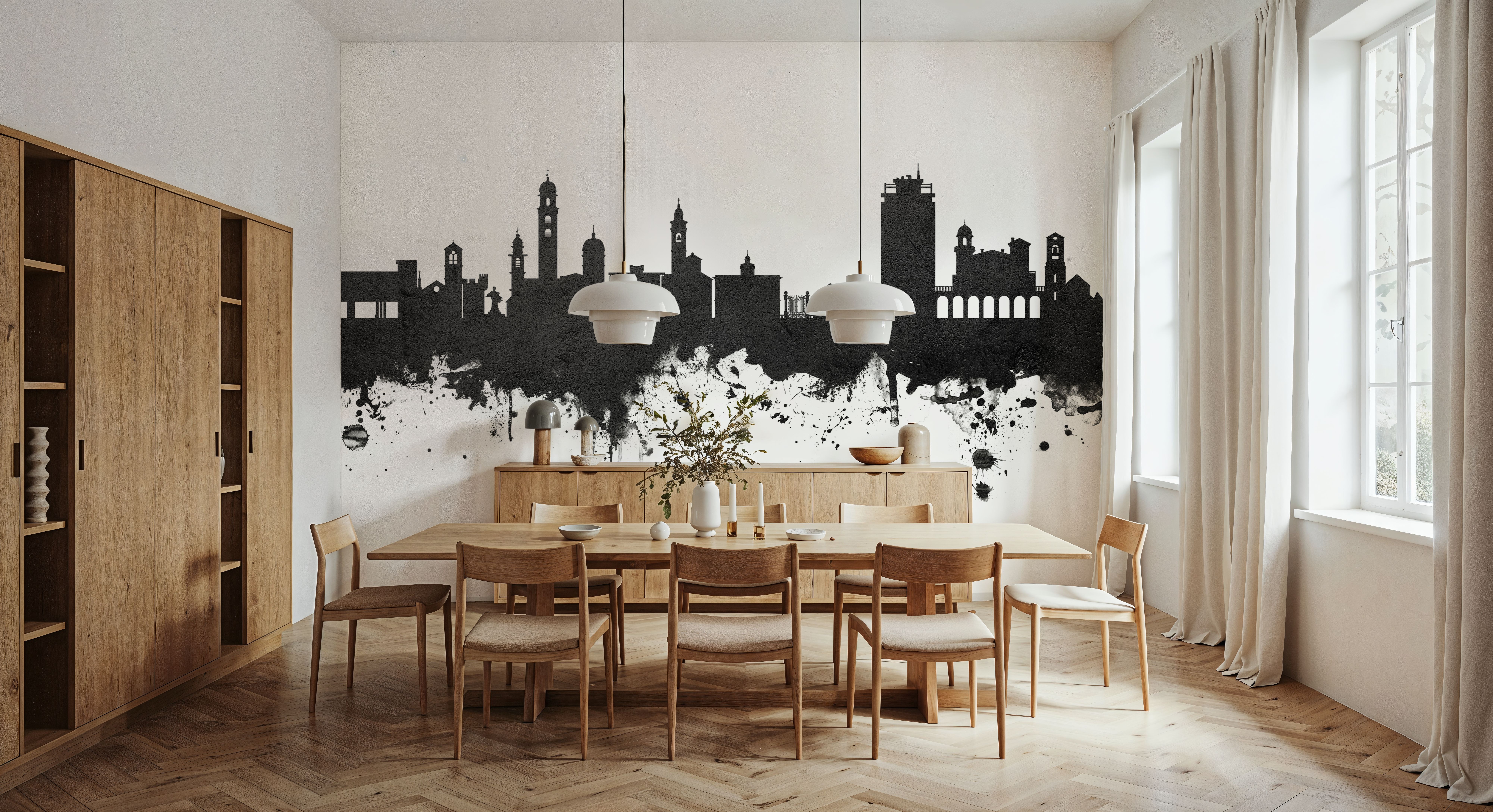 Lugano Switzerland Skyline Black & White, Tapeten