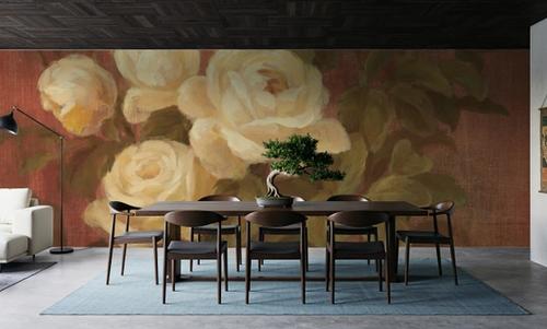 Peach Roses on Red