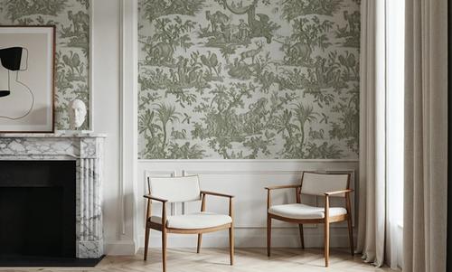 Patinated Linen Toile de Jouy, Olive