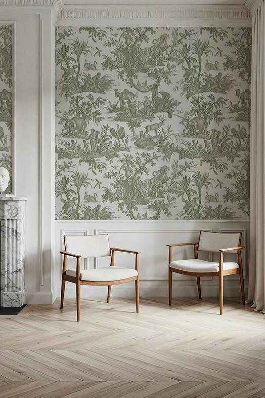 Patinated Linen Toile de Jouy, Olive