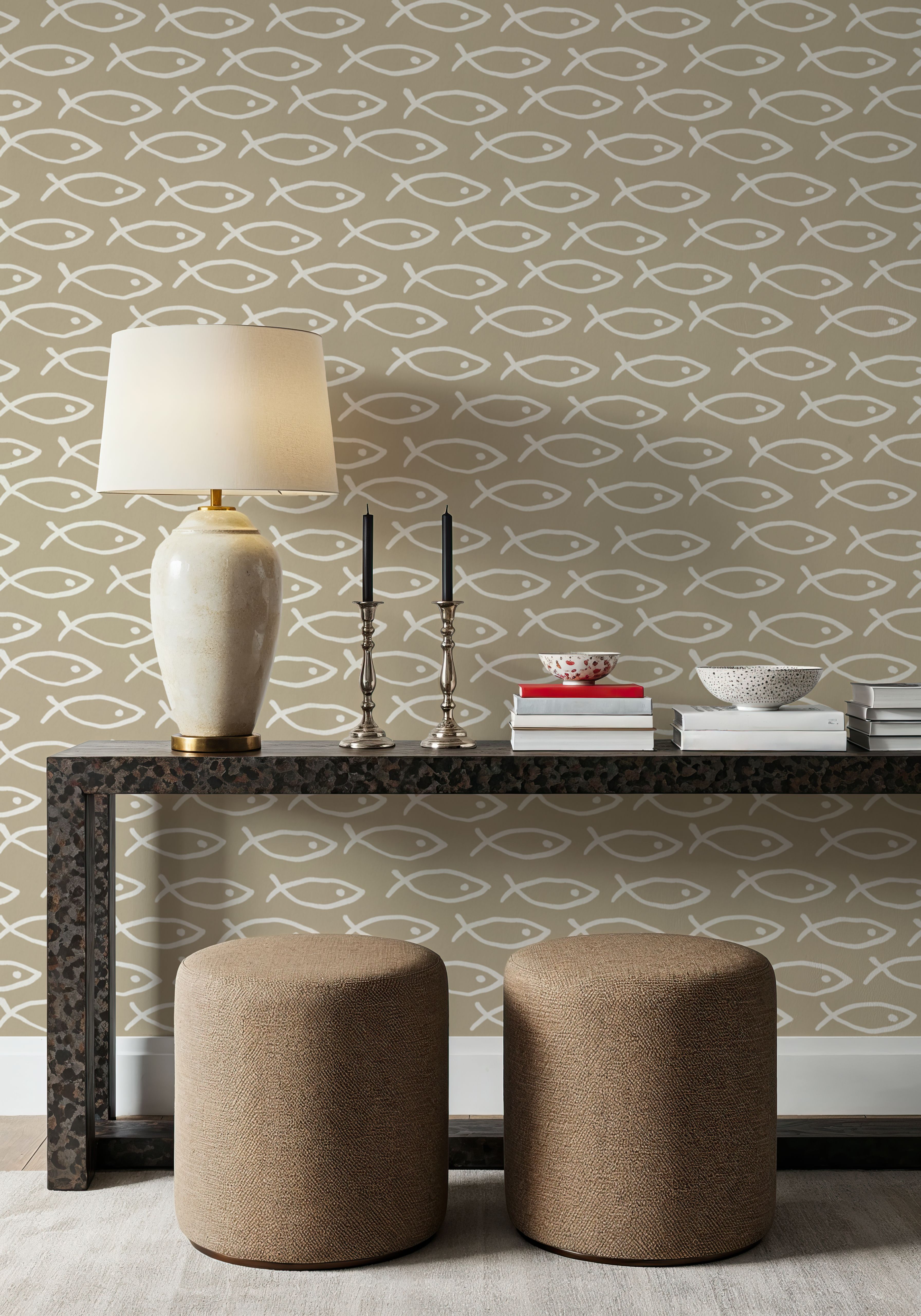 Seaside Fish Beige wallpaper 100% PVC-free and non-toxic