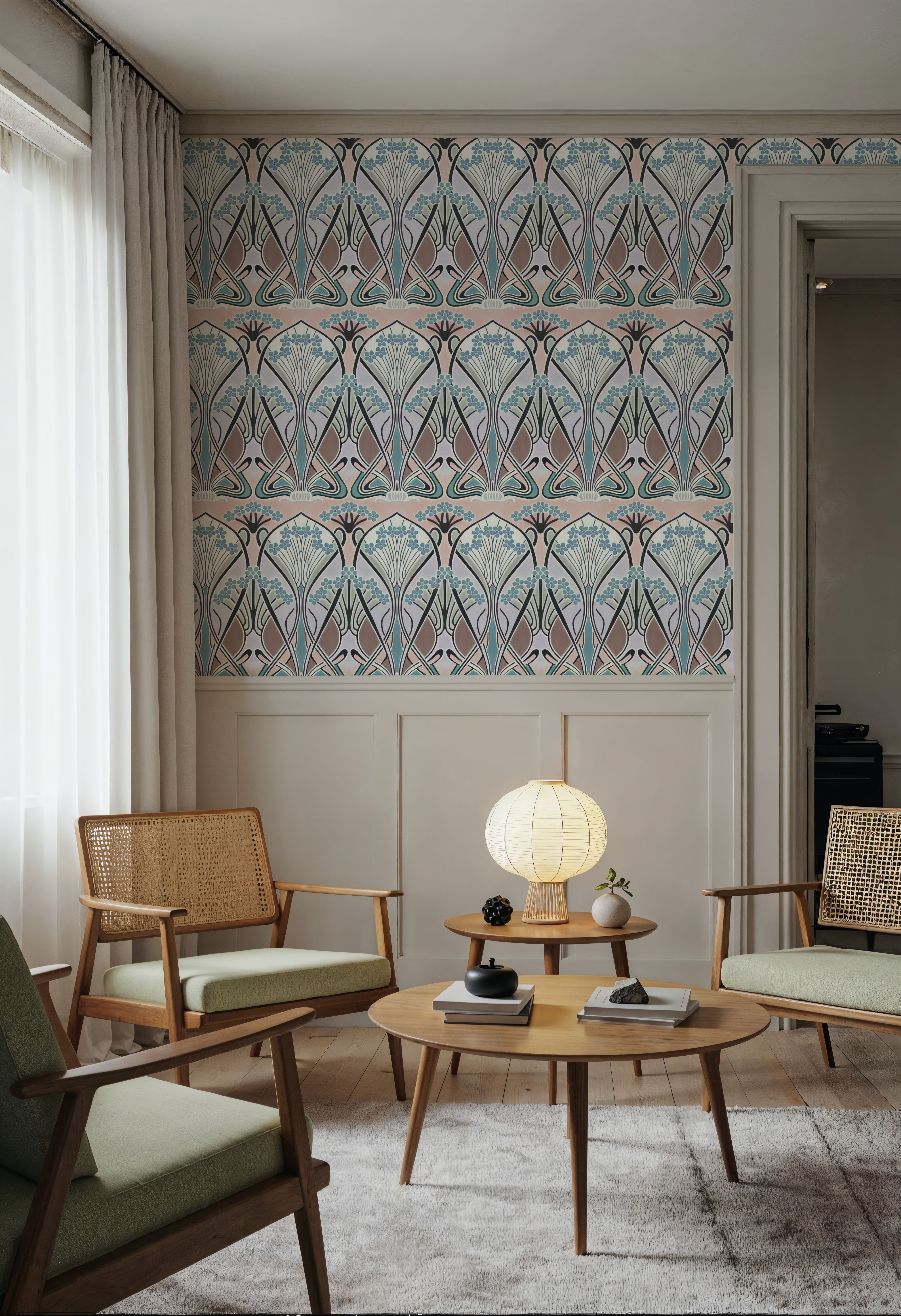 Floral Art Deco Aura, Light Teal