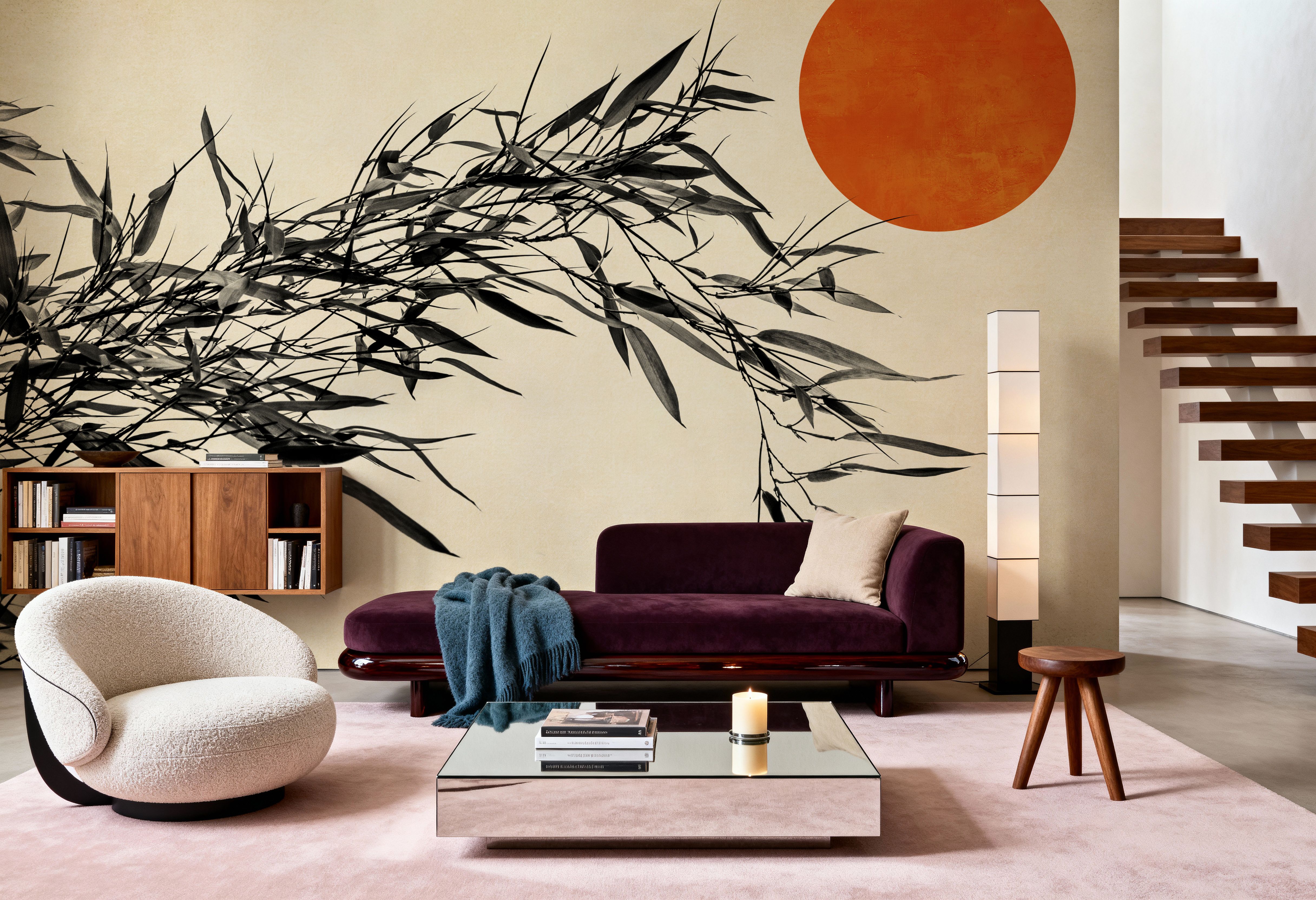 Fotomural - Japanese Birch - Follaje Naturaleza - Naranja - Salón - Wallism España - Pegar en la pared o Autoadhesivo