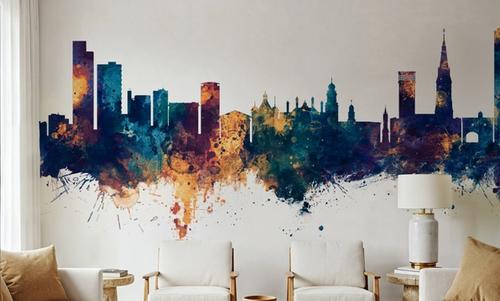 Leicester England Skyline Blue & Bronze