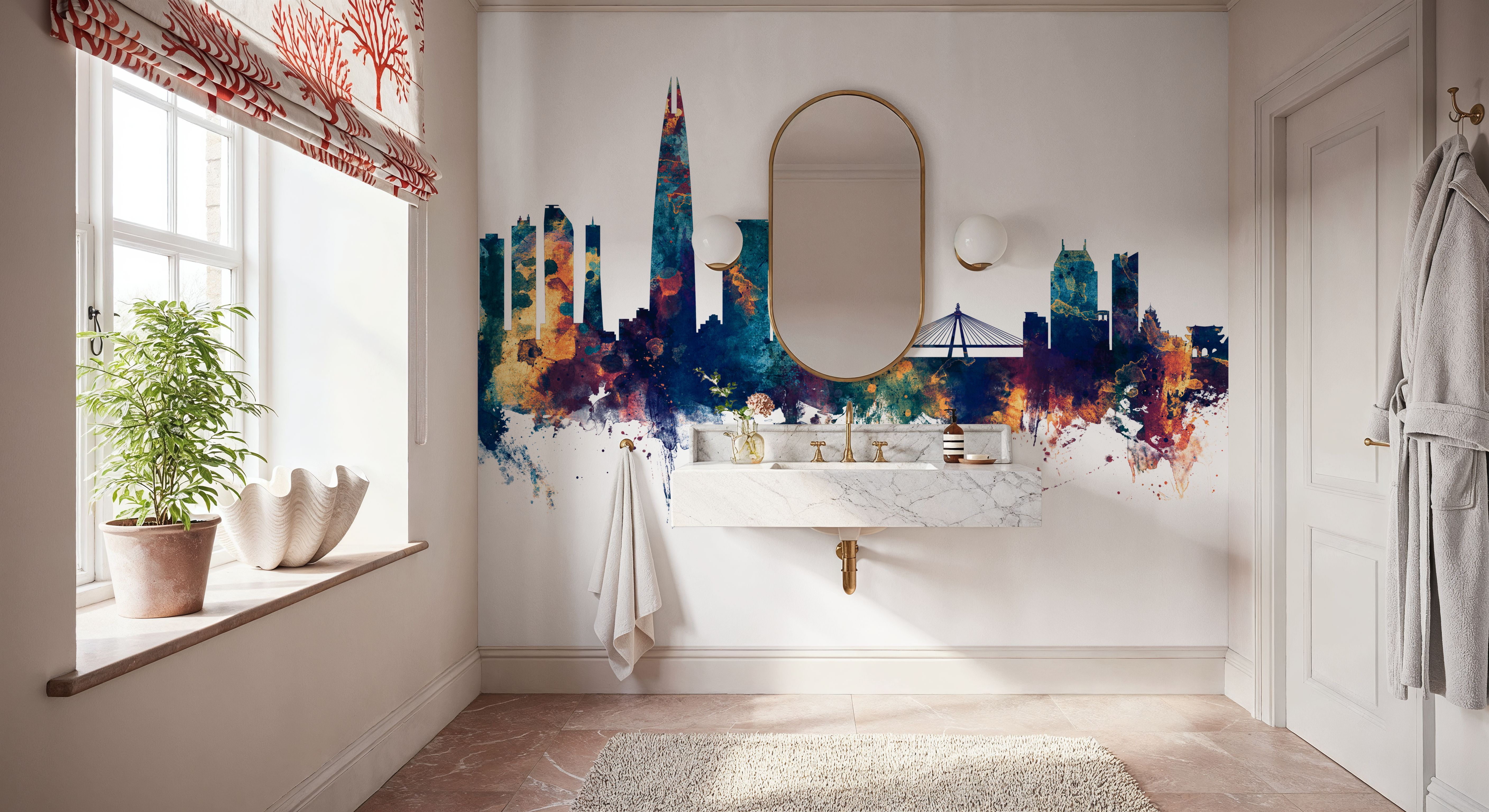 Seoul Skyline Blue & Bronze, Carte da parati