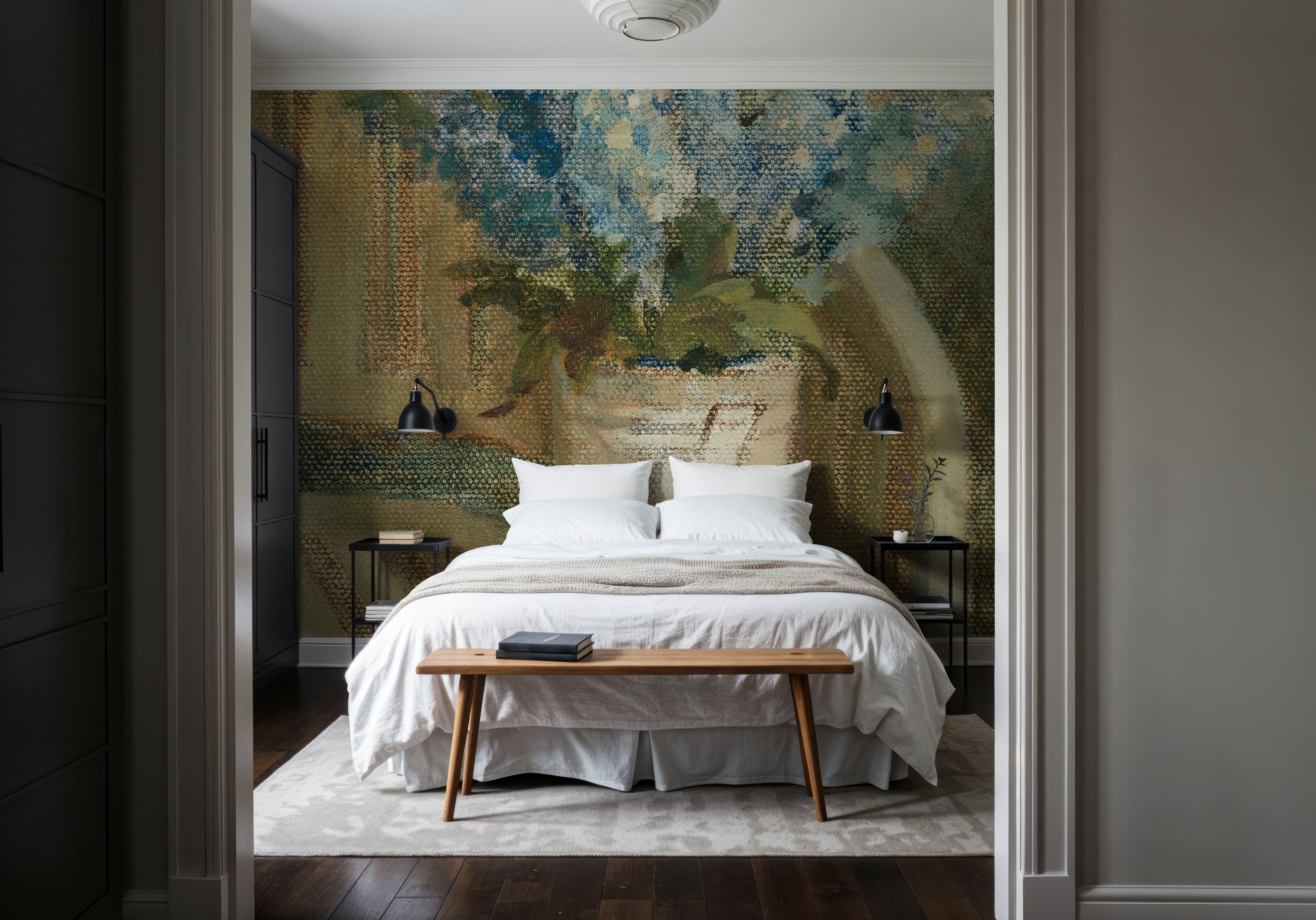 Larkspur Bouquet on Bench, Papier peint