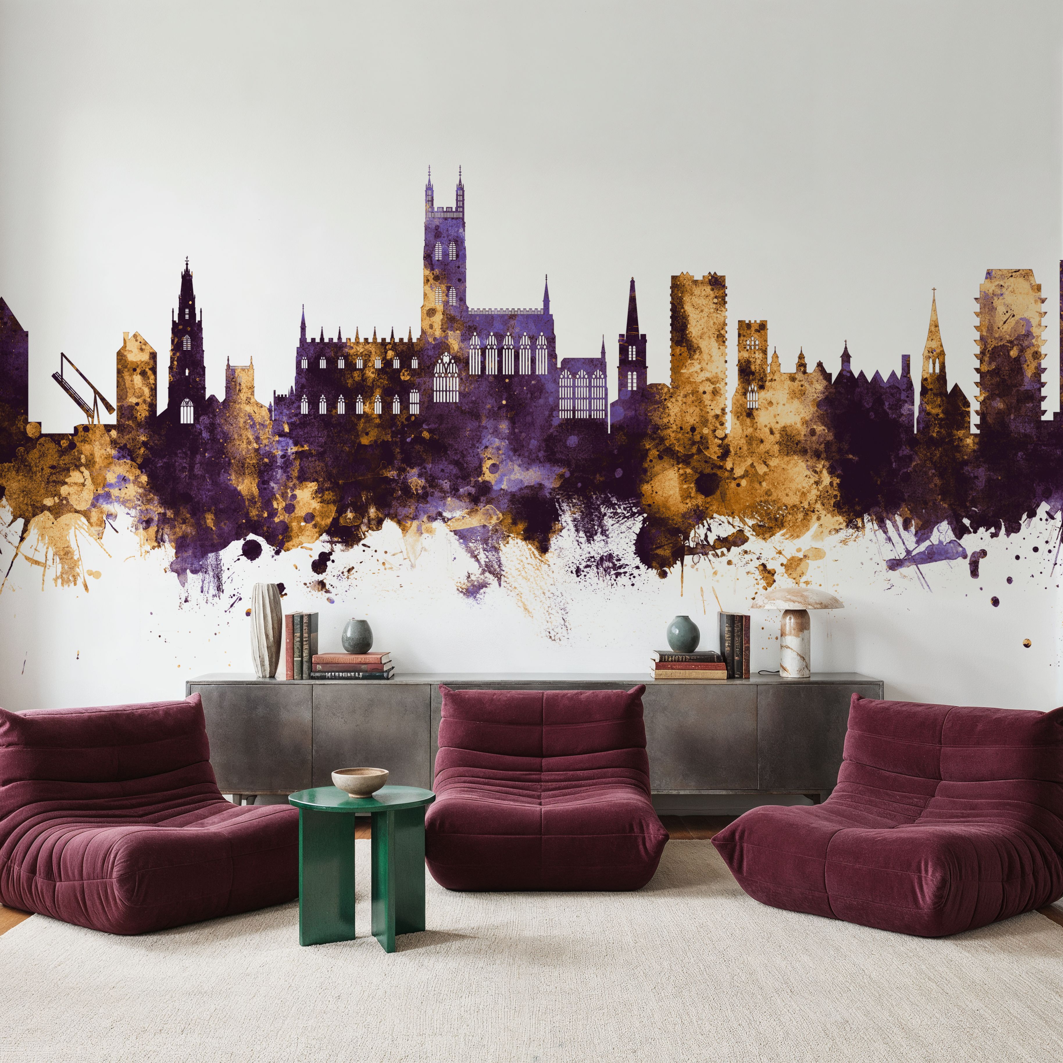 Gloucester England Skyline Purple & Gold