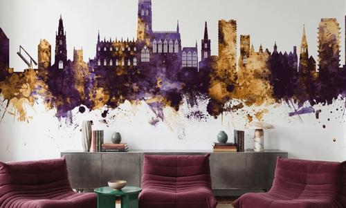 Gloucester England Skyline Purple & Gold