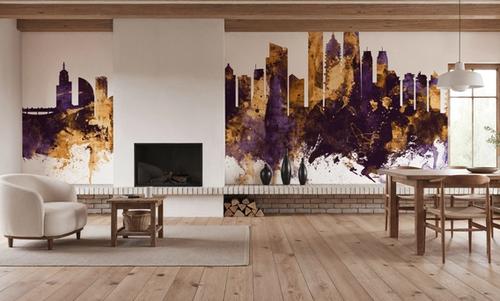 Shanghai China Skyline Purple & Gold