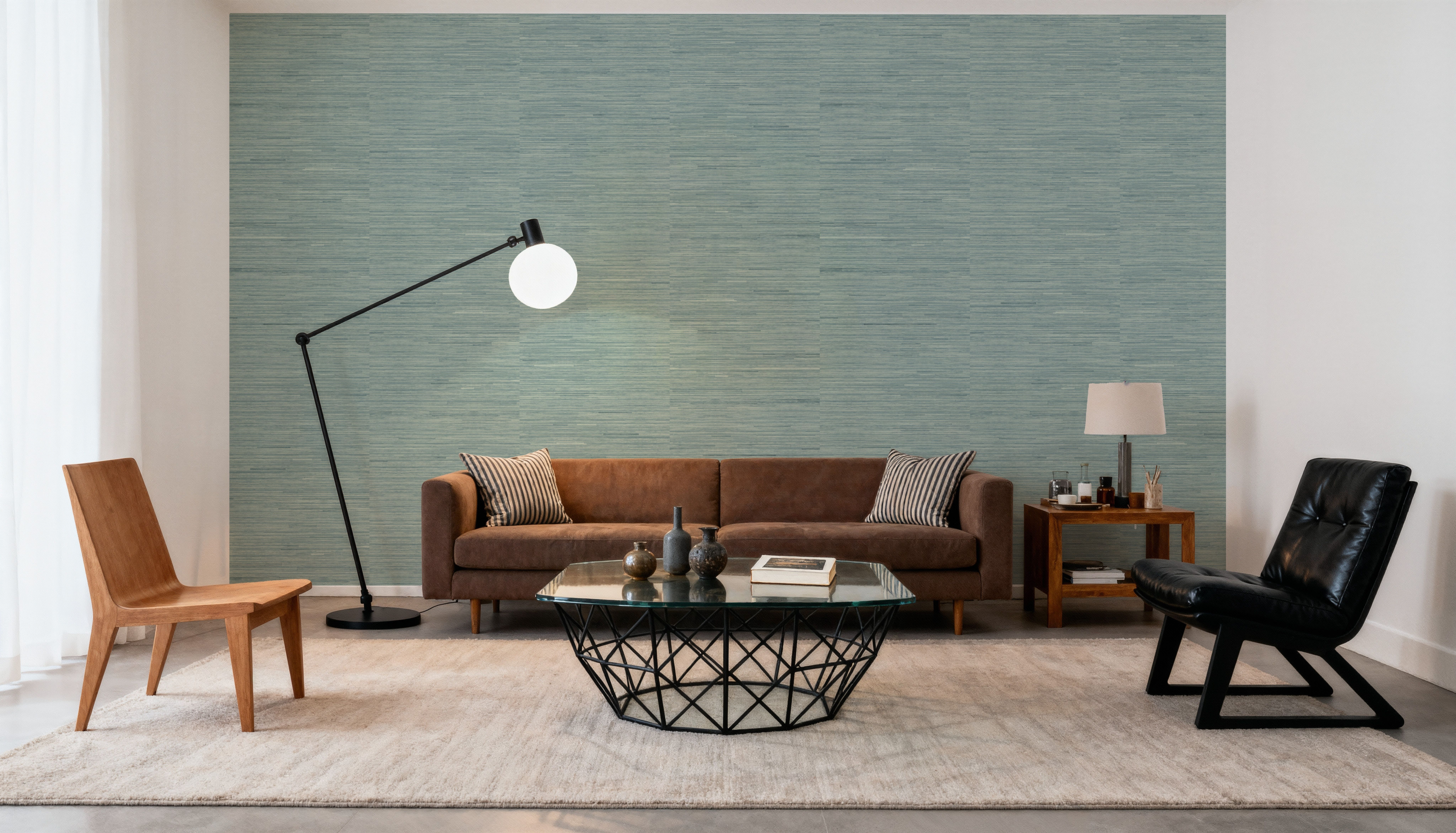 Faux Grasscloth with Visible Seams, Seafoam