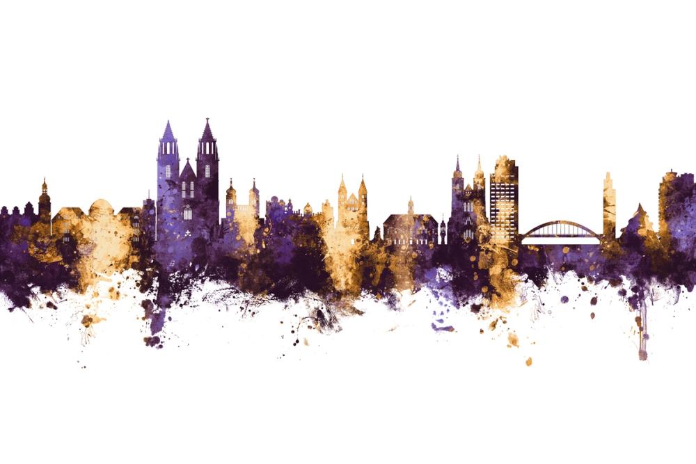 Magdeburg Germany Skyline Purple & Gold