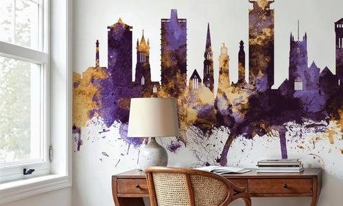 Plymouth England Skyline Purple & Gold