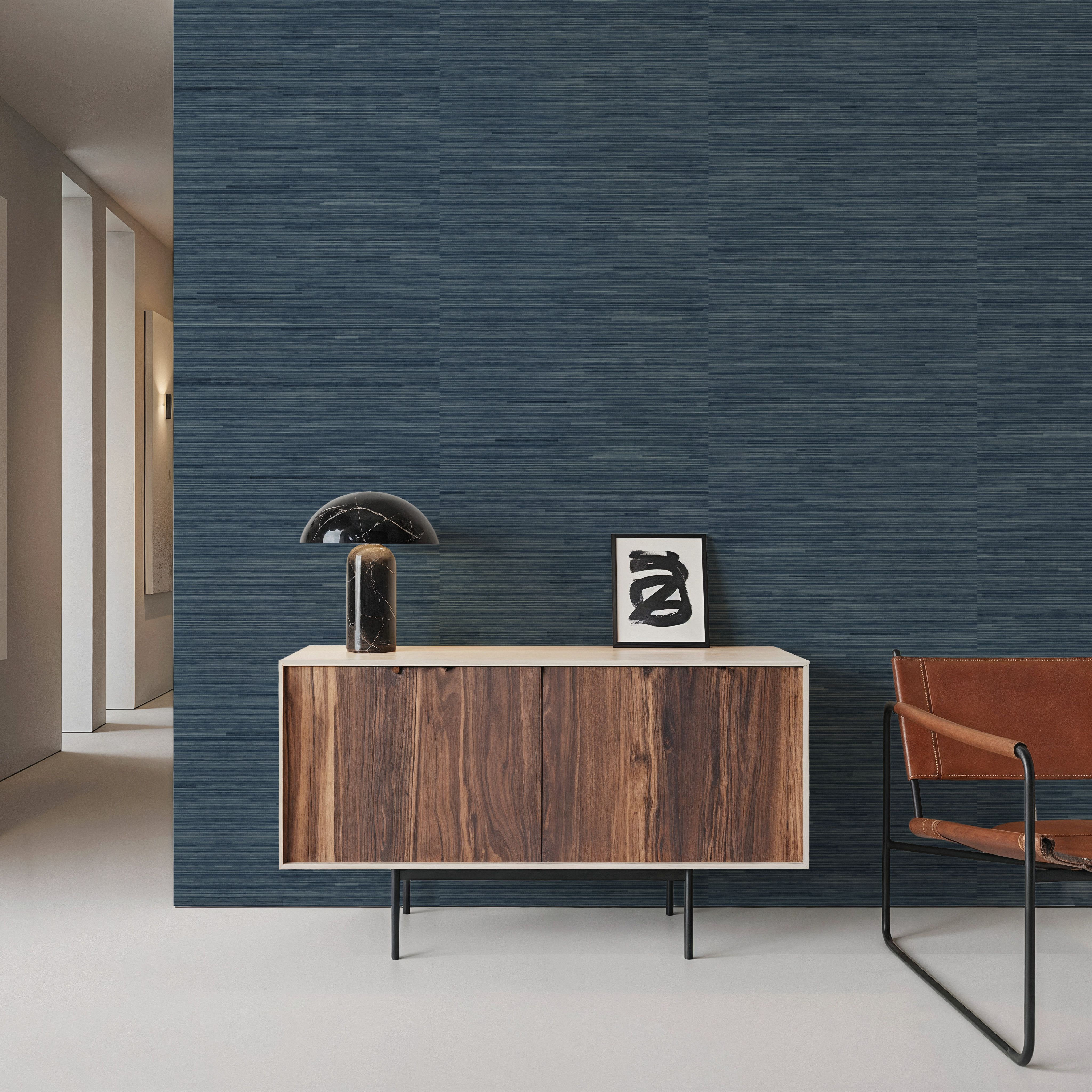 Faux Grasscloth with Visible Seams, Indigo