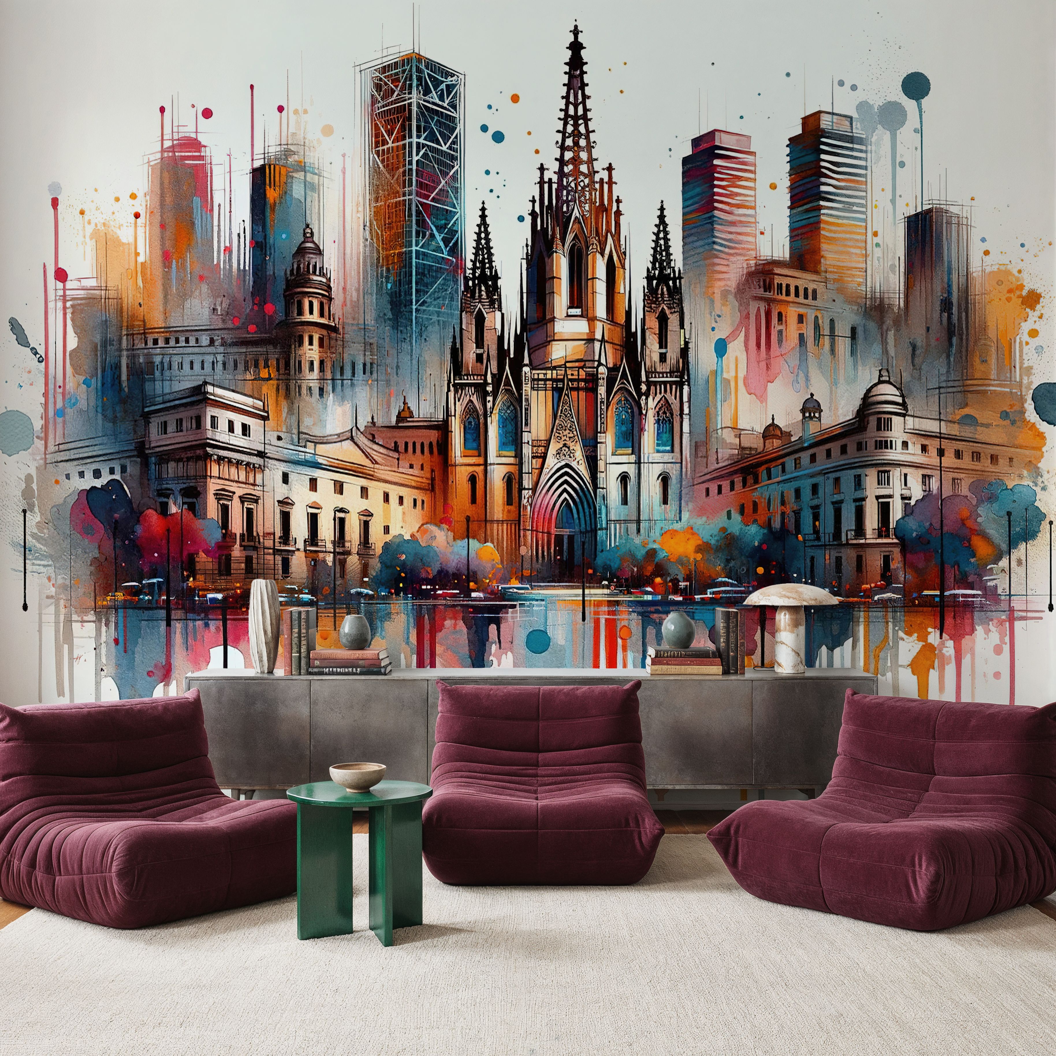 Watercolor Skyline Barcelona II