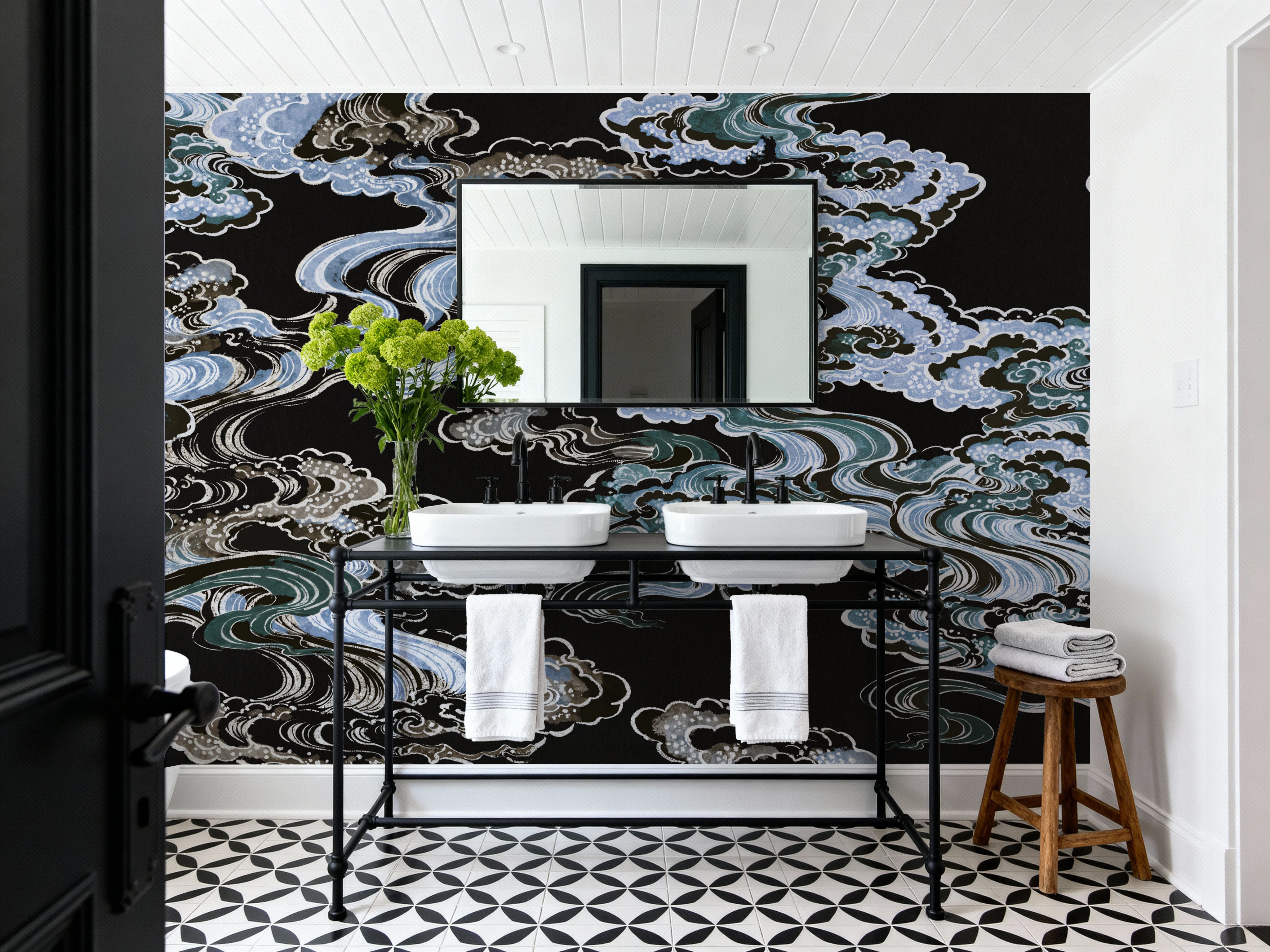 Ukiyo-e Clouds, Midnight, Wallpaper