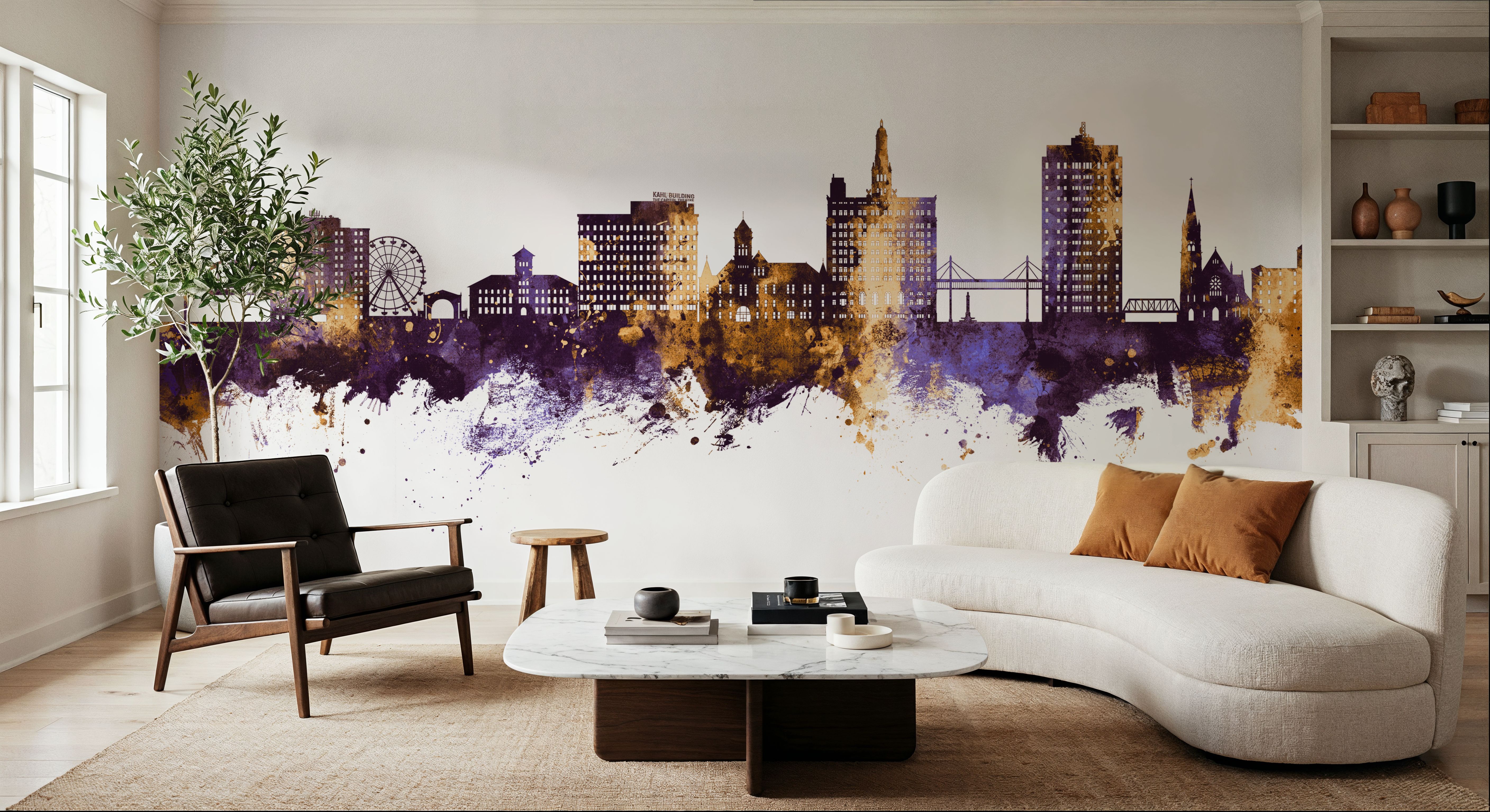 Davenport Iowa Skyline Purple & Gold, Papier peint
