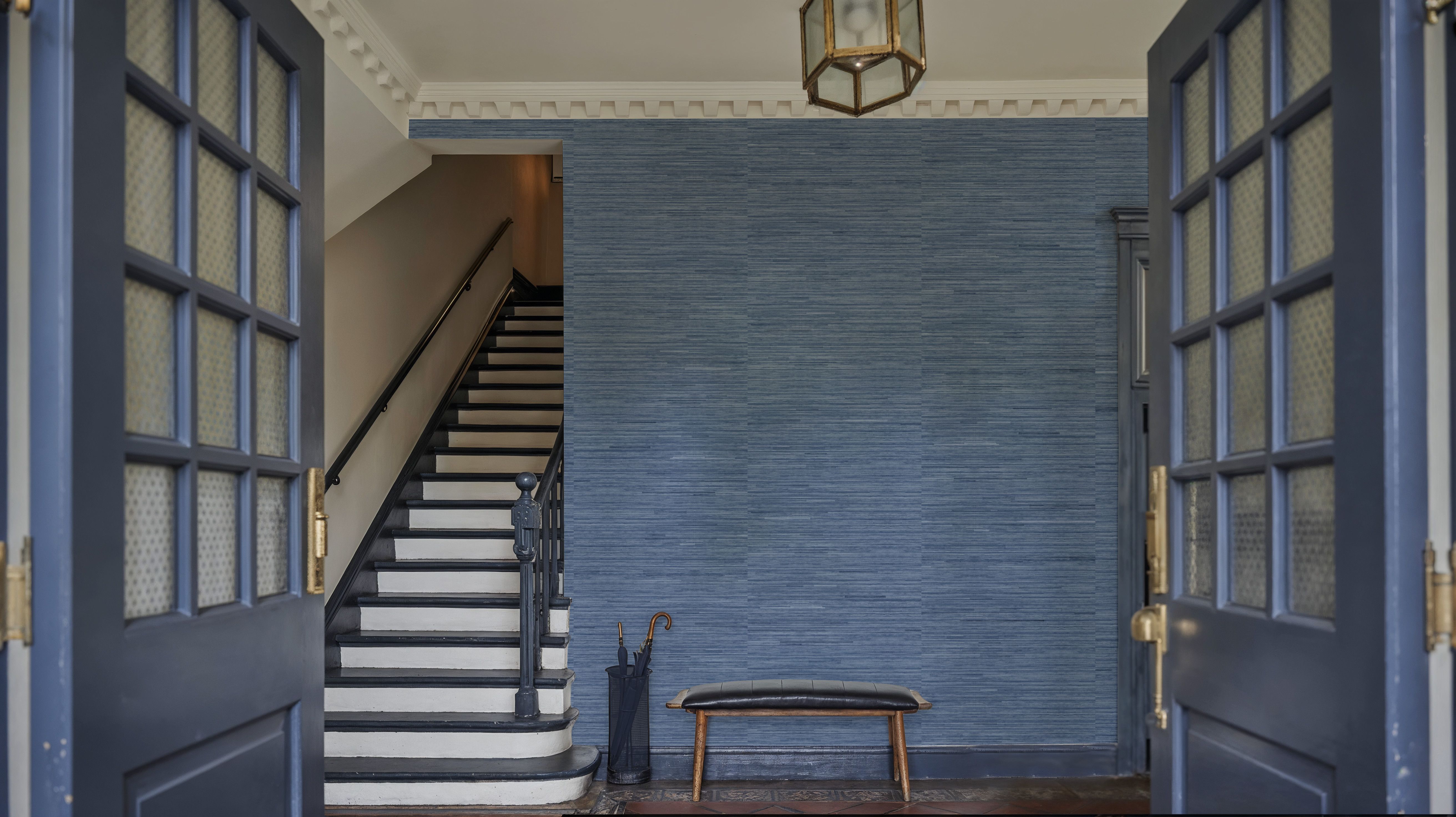 Faux Grasscloth with Visible Seams, Lapis