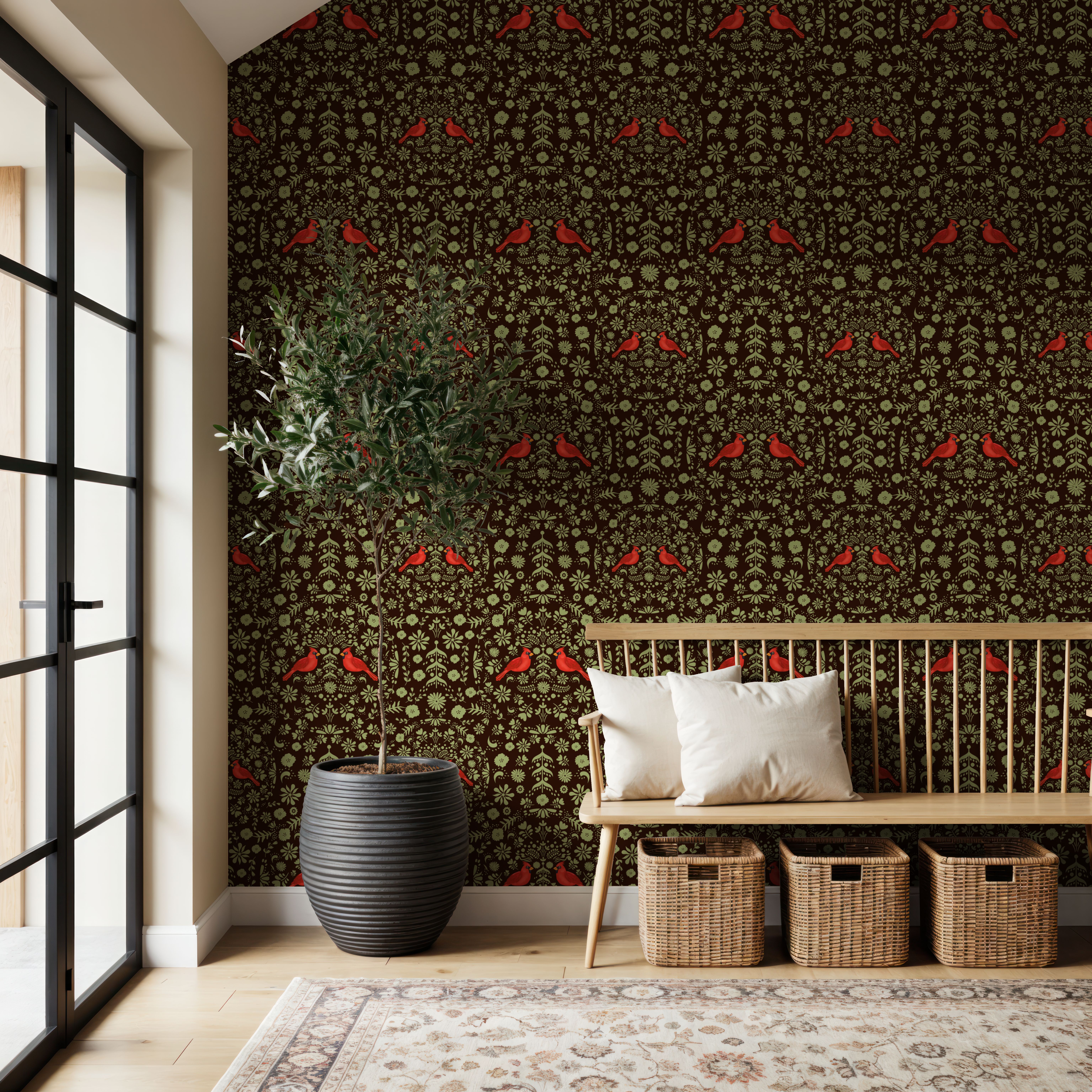 Cardinal Christmas, Green, Carte da parati