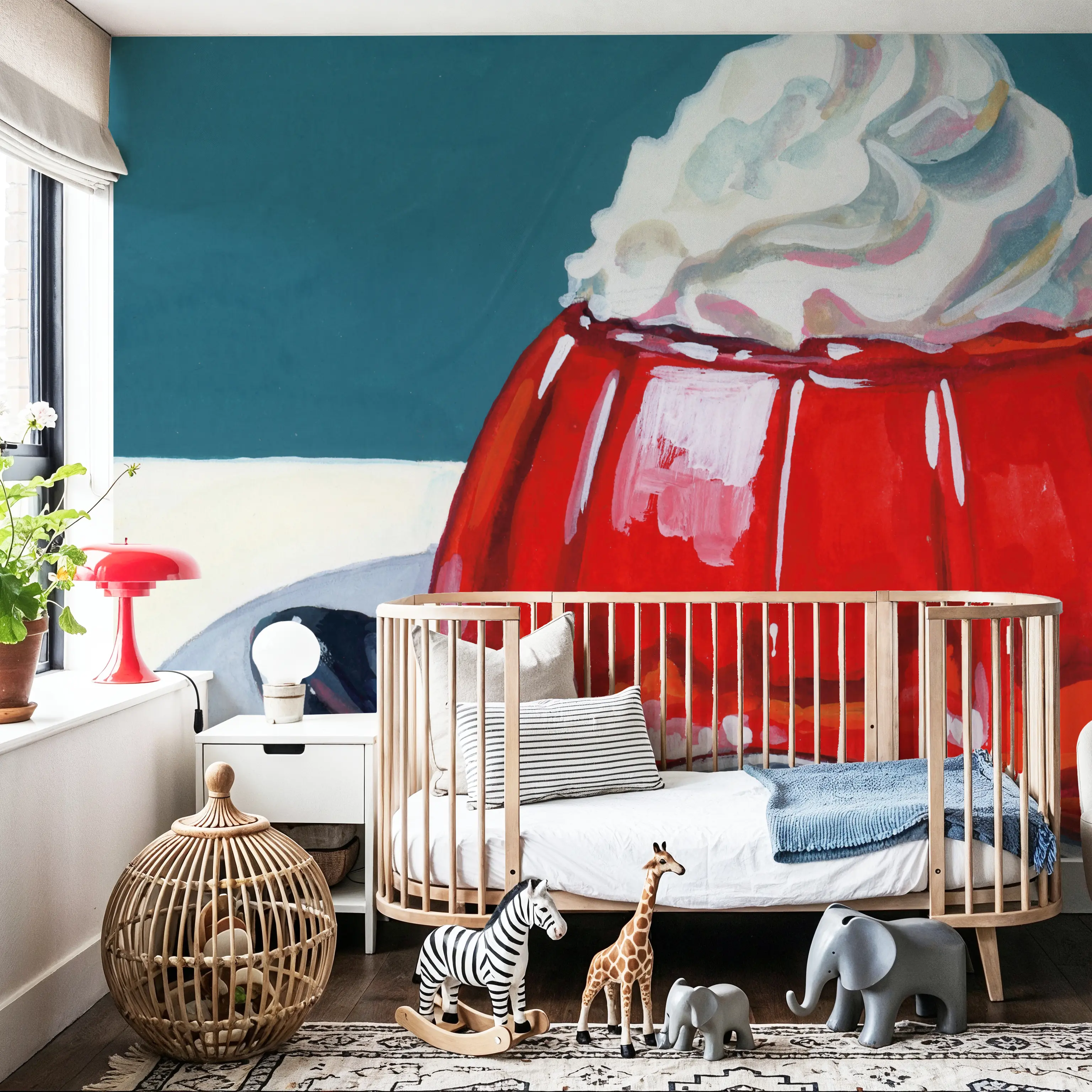 Wall Mural - The Perfect Light Dessert - Food & Drink Pop mural wallpaper - Red - Hallway staircases - Wallism UK - Peel & Stick or Paste-the-Wall