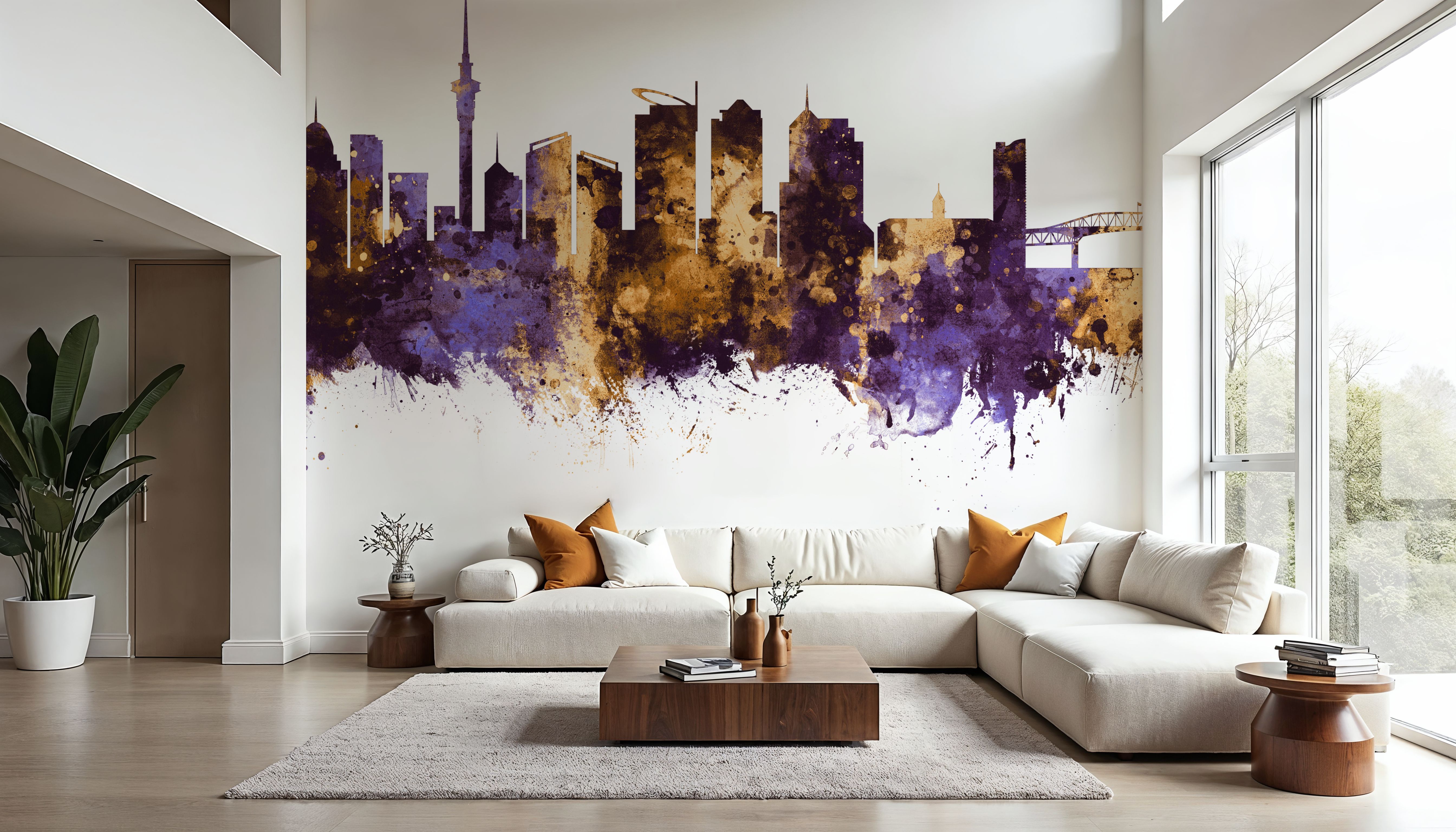 Auckland New Zeeland Skyline Purple & Gold