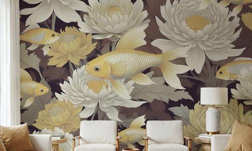 Dancing Fish, Yellow on Brown