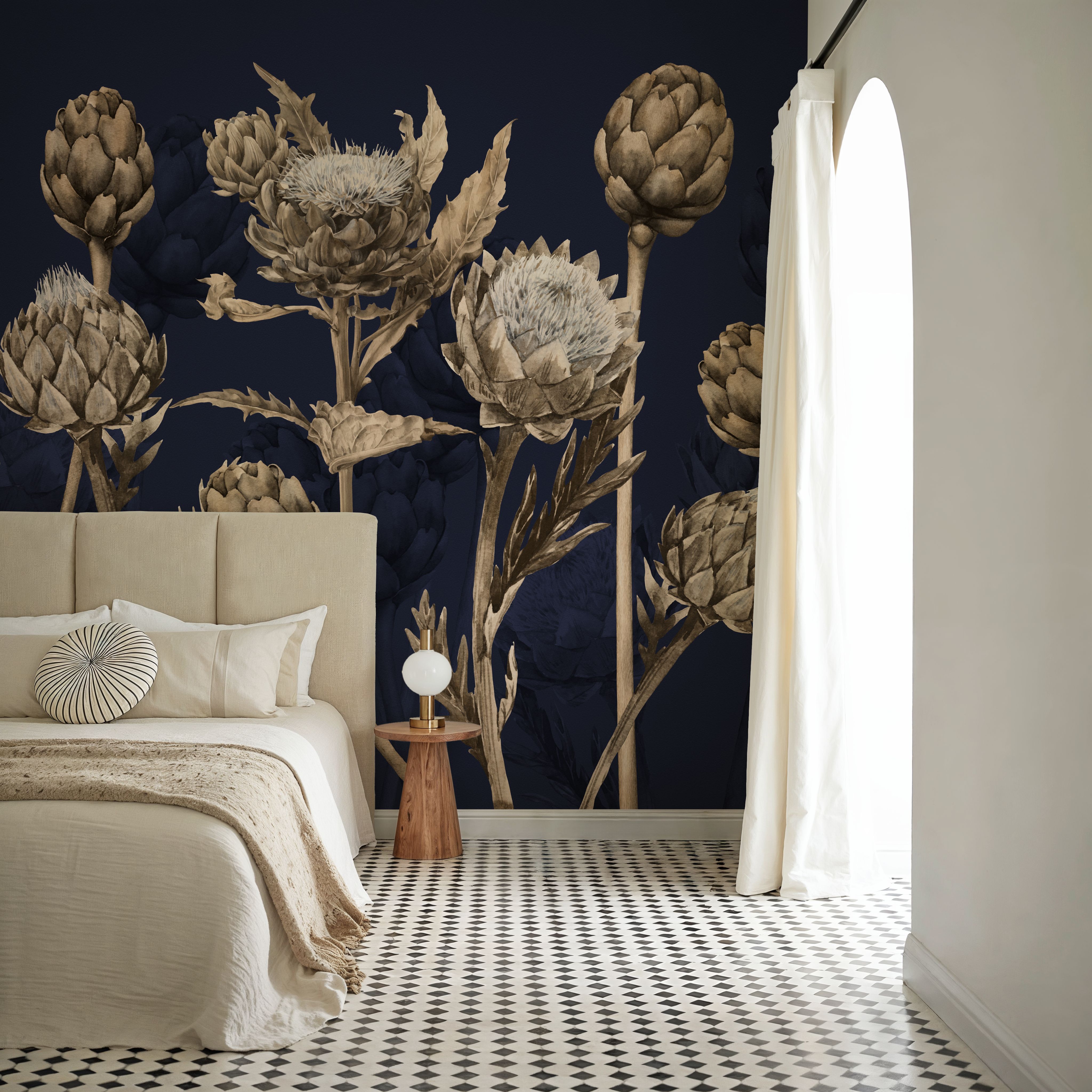 Artichoke Blooms, Navy Blue