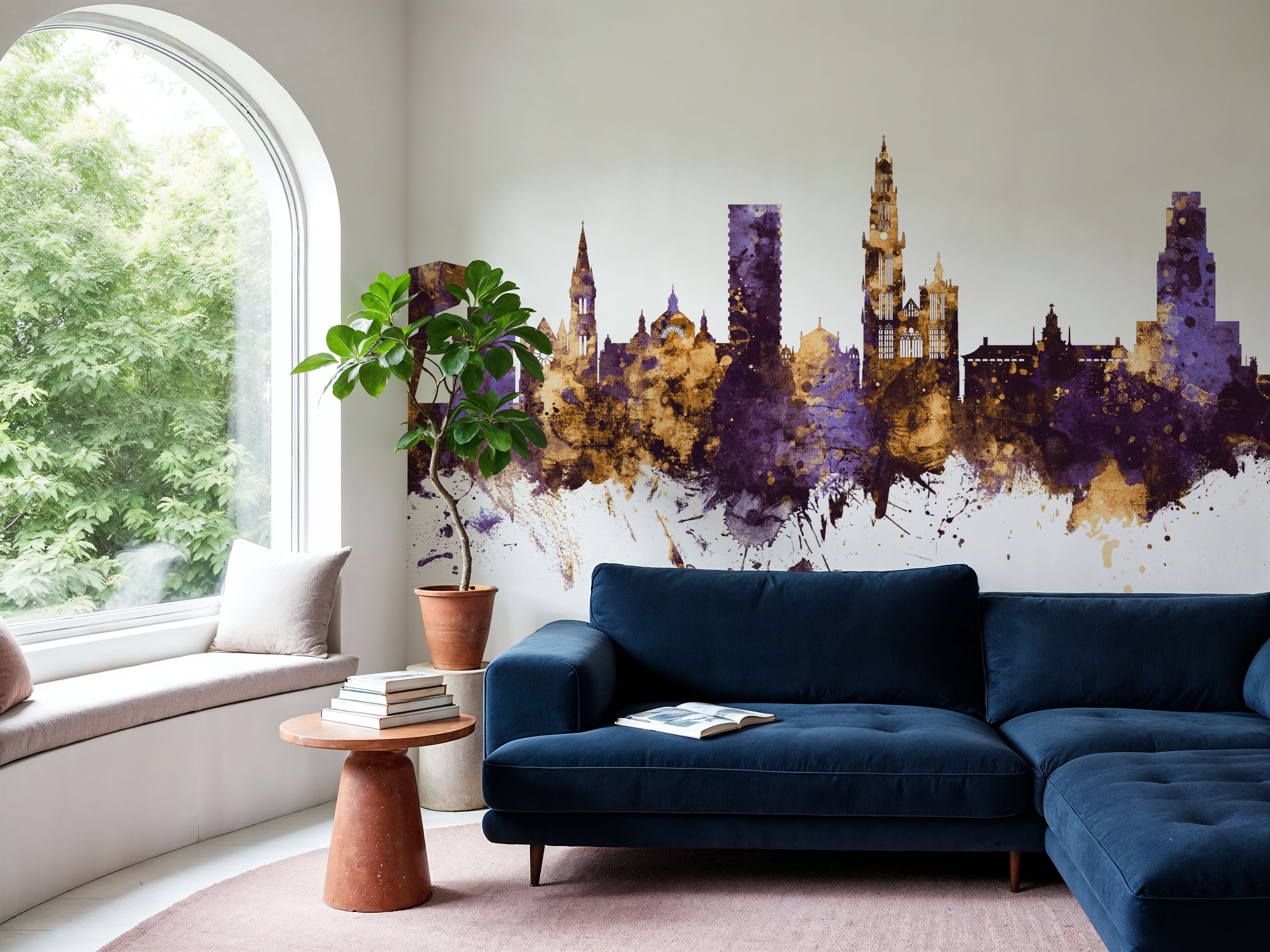 Antwerp Belgium Skyline Purple & Gold