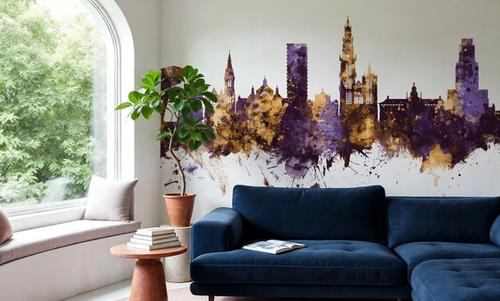 Antwerp Belgium Skyline Purple & Gold