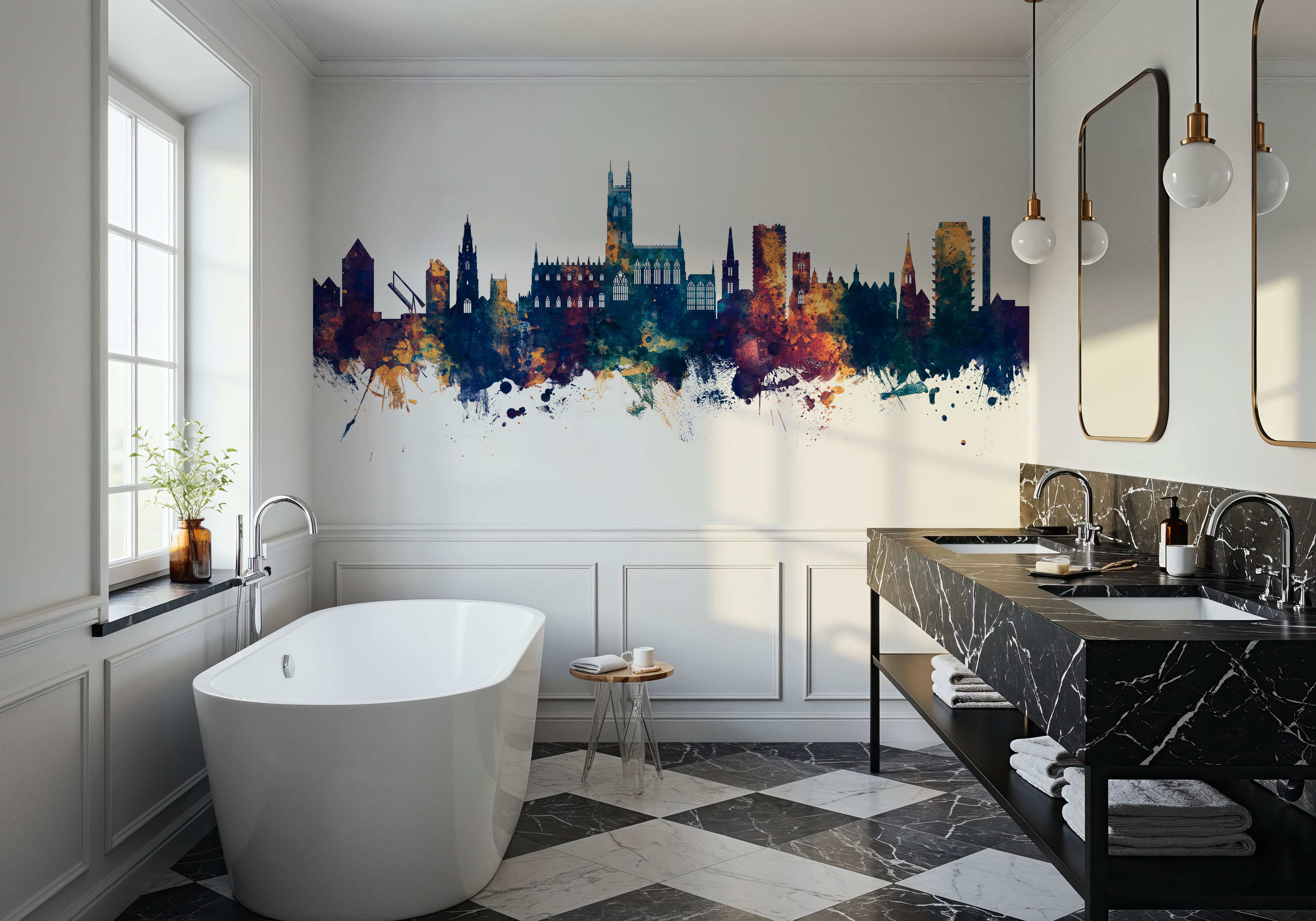 Gloucester England Skyline Blue & Bronze, Wallpaper