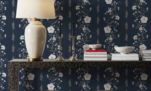 Trailing Flower Stripe, Navy