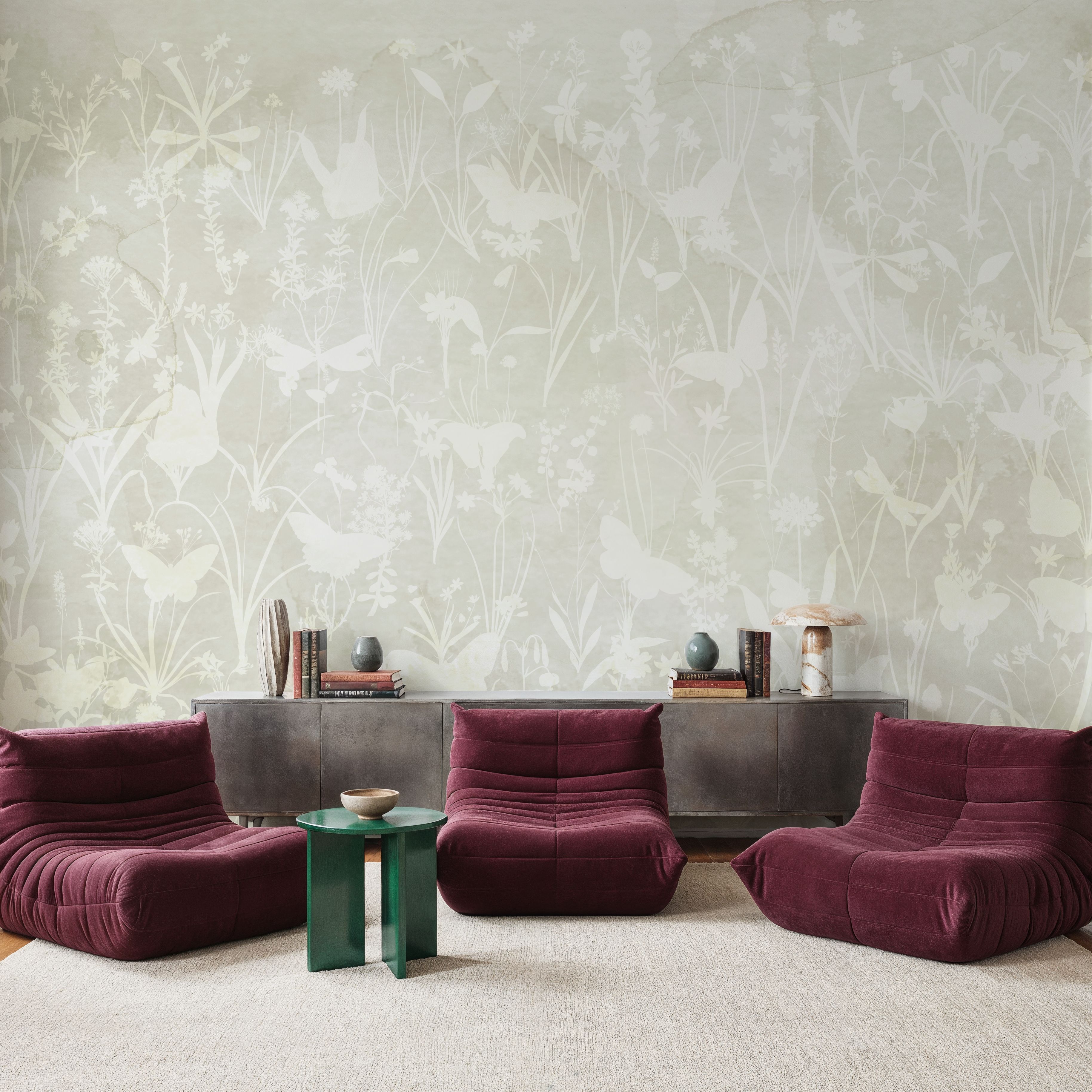 Herbals and Butterflies Double Silhouette Light Green