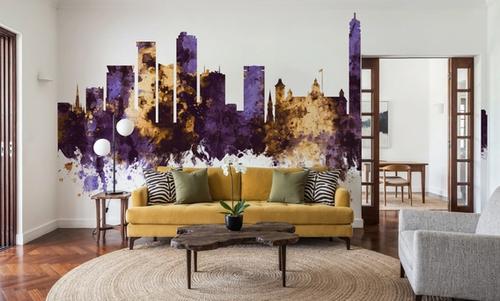 Birmingham England Skyline Purple & Gold