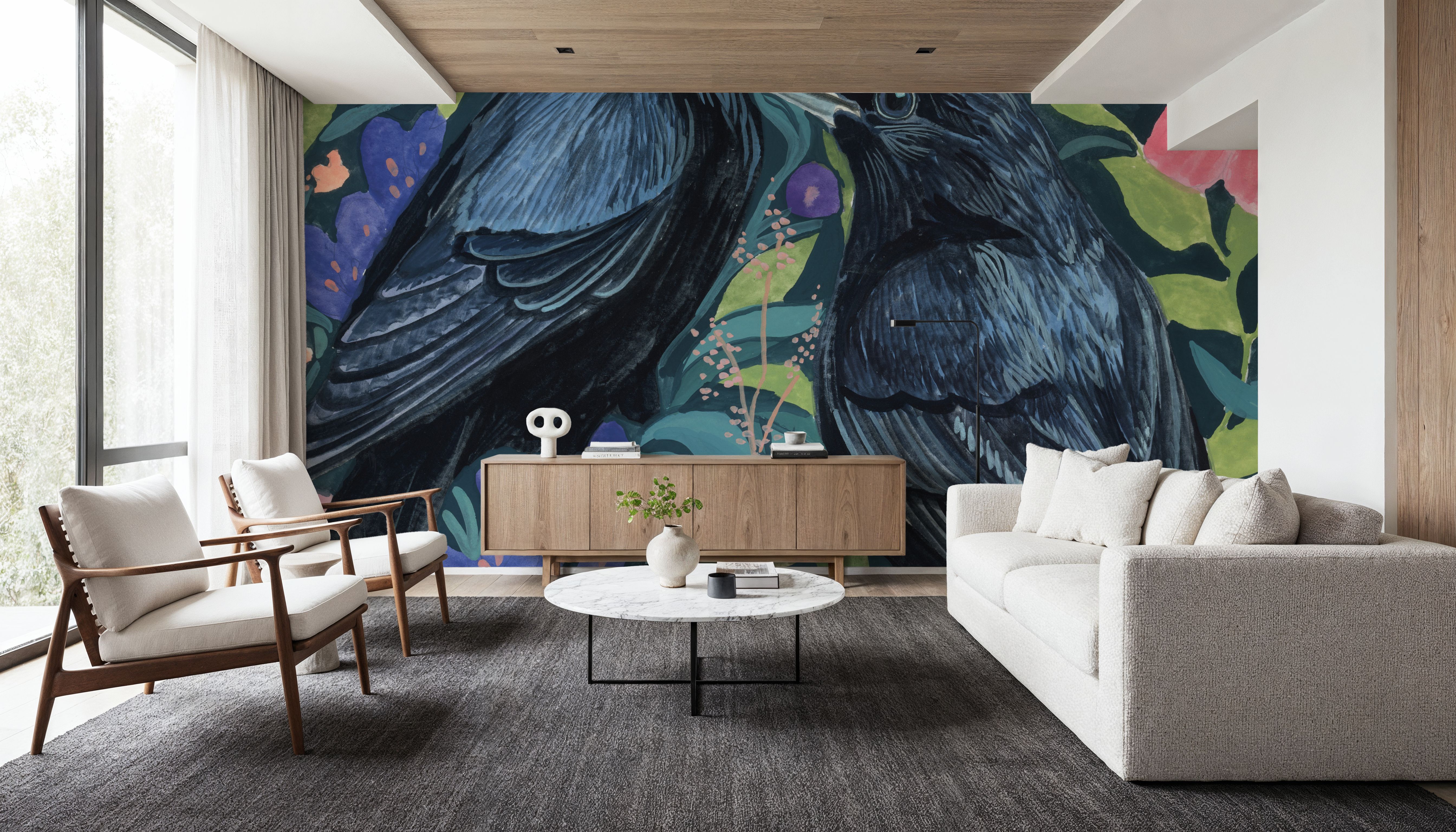 Two Crows on Flowers