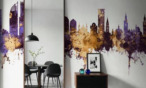 The Hauge Netherlands Skyline Purple & Gold