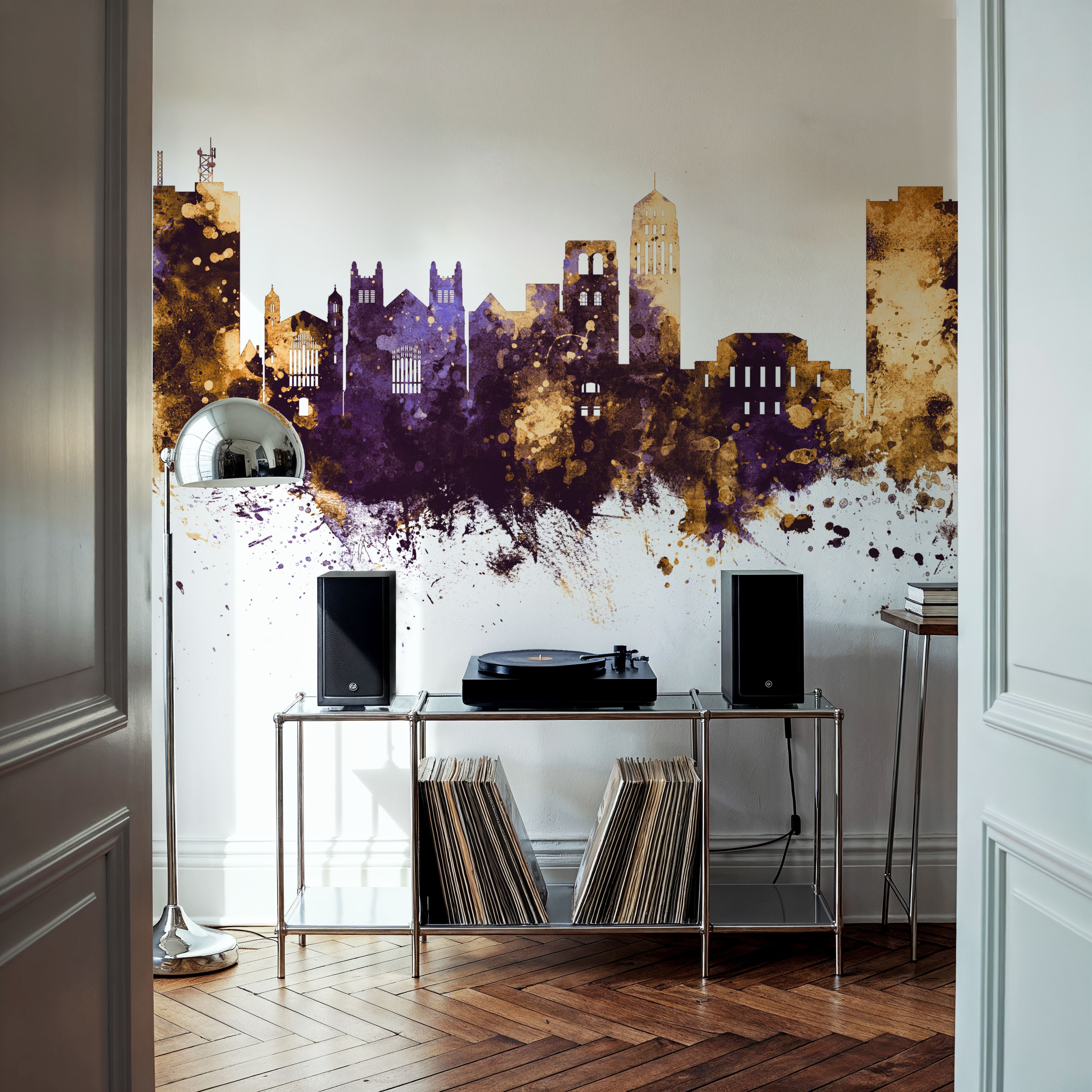 Ann Arbor Michigan Skyline Purple & Gold