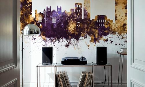 Ann Arbor Michigan Skyline Purple & Gold