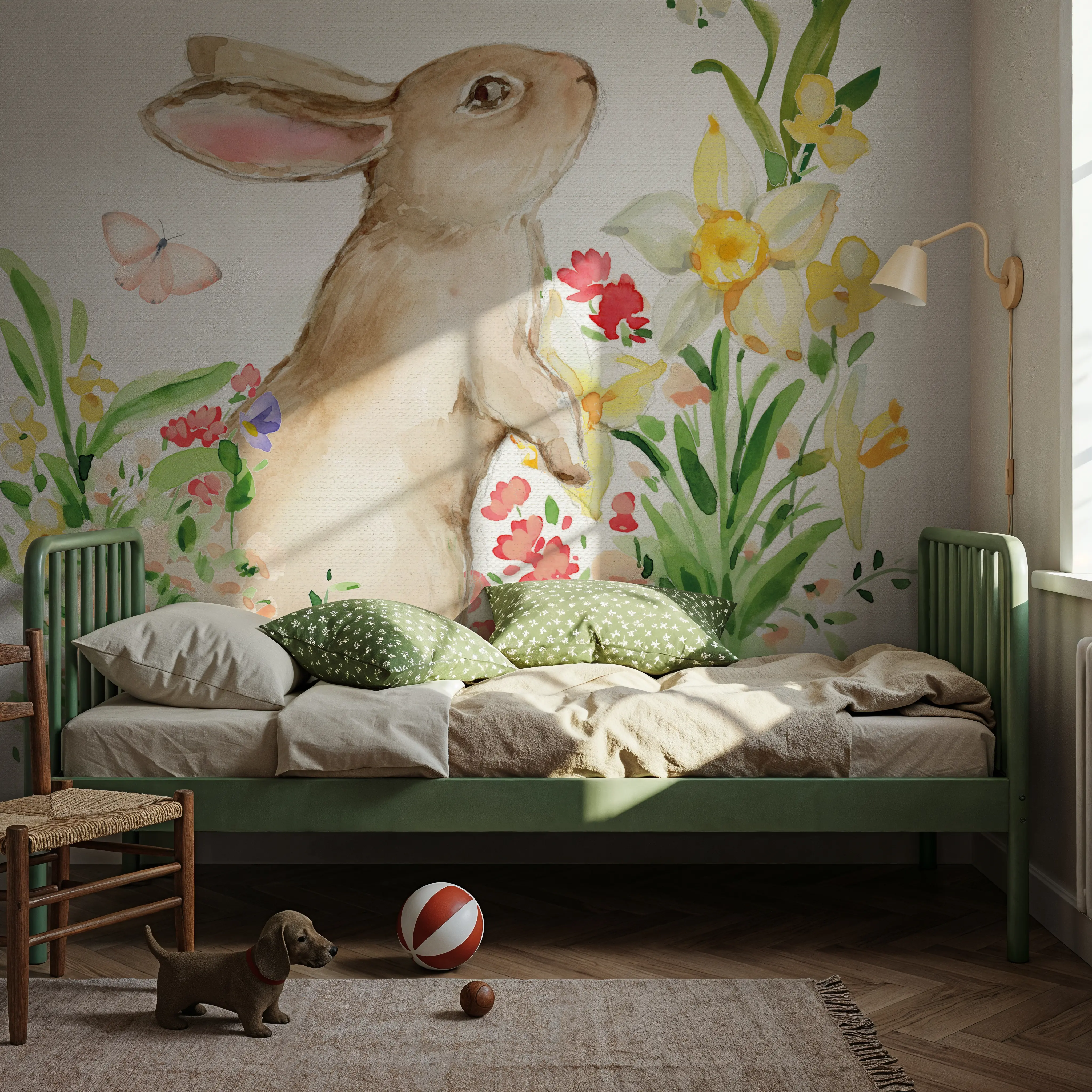 Wall Mural - Spring Celebration I - Floral Animals mural wallpaper - Brown - Kids' Room - Wallism UK - Peel & Stick or Paste-the-Wall