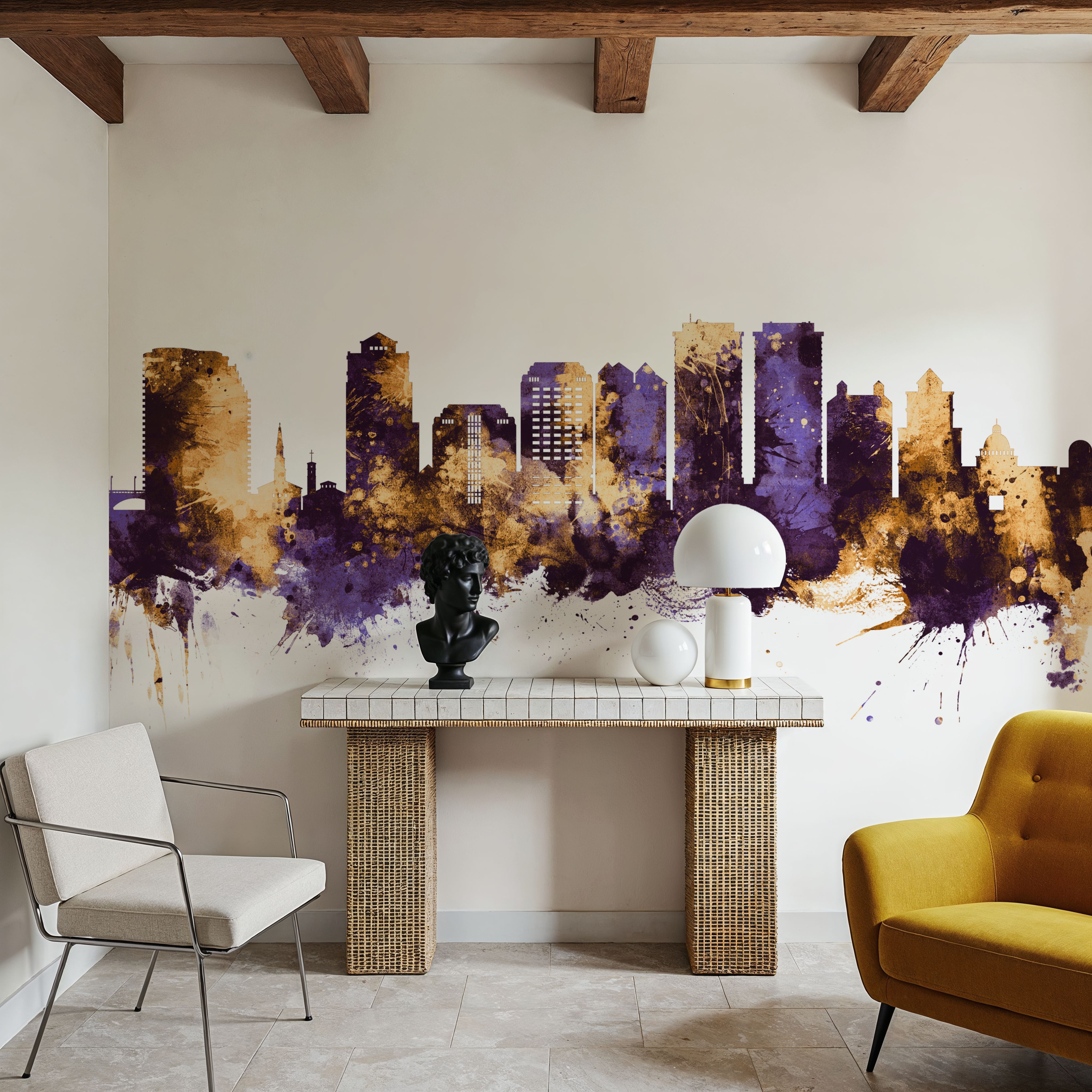 West Palm Beach Florida Skyline Purple & Gold