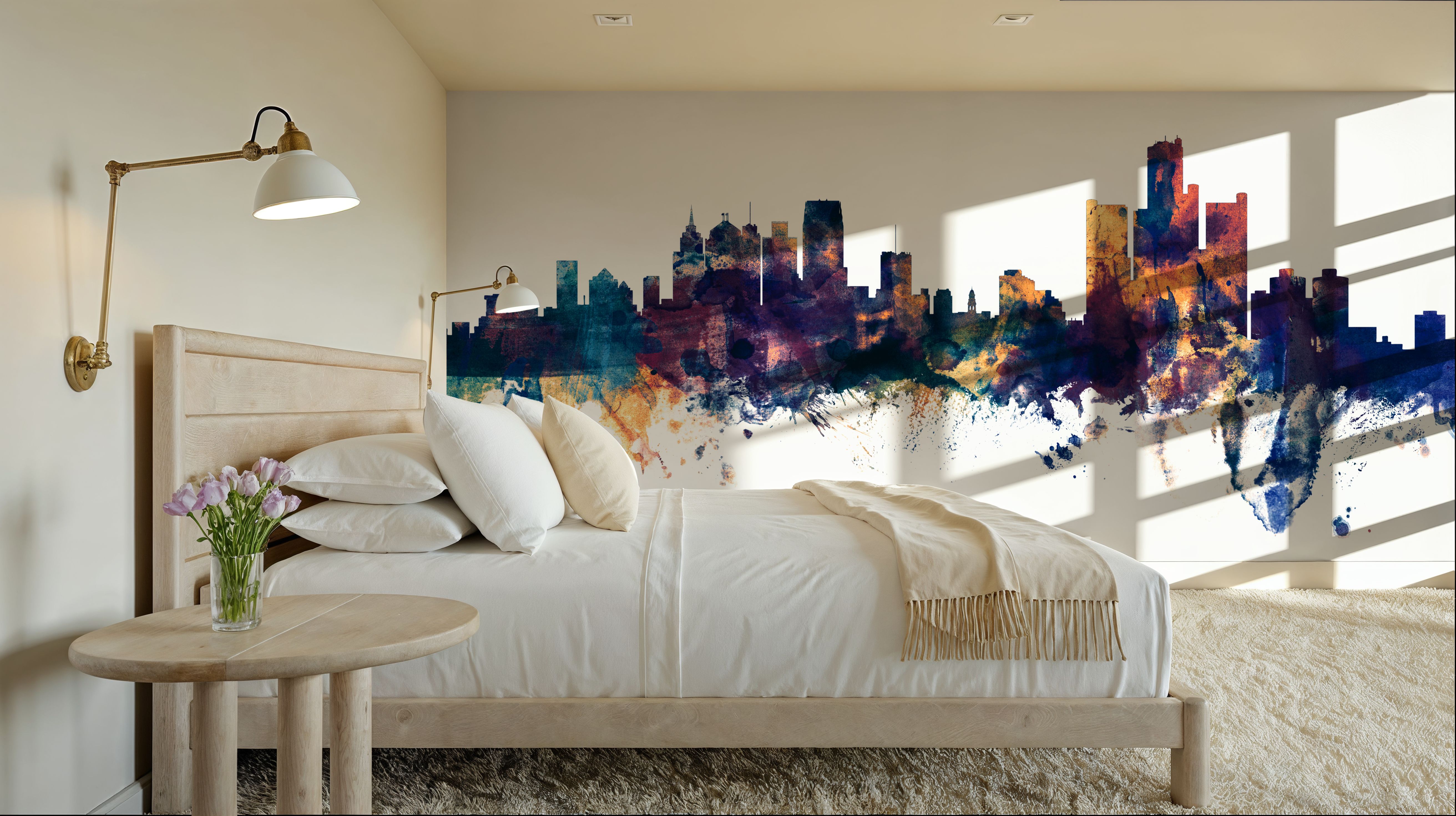 Detroit Michigan Skyline Blue & Bronze